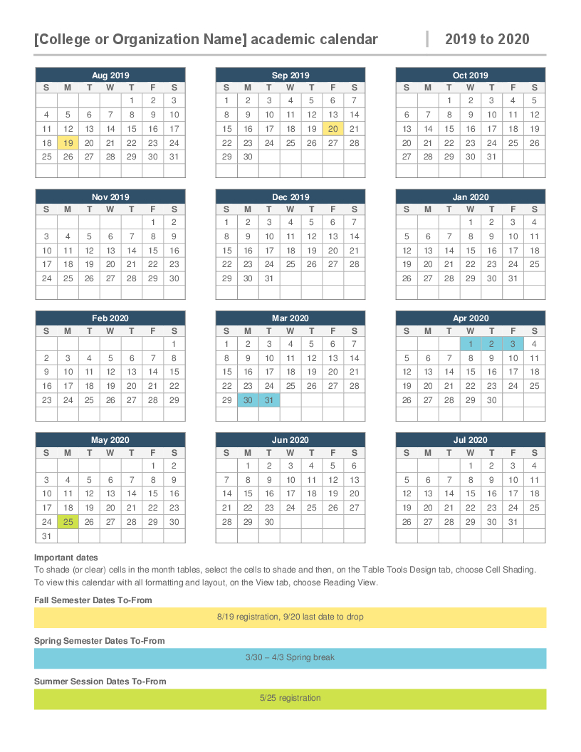 2019-2020 Academic Calendar