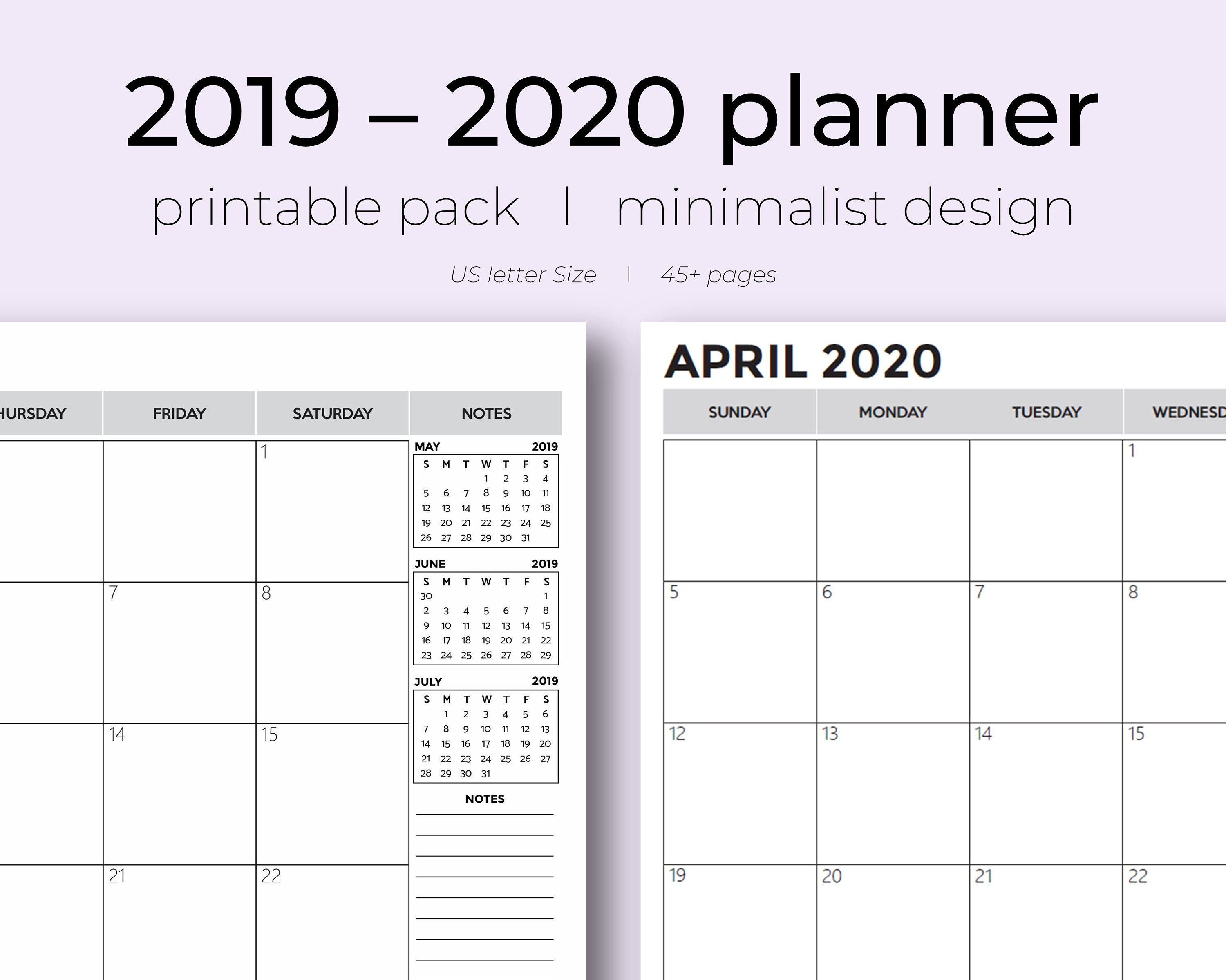 2019-2020 Academic Monthly Planner, 18 Month Printable Planner, Dated  Planner Refill, Calendar, 2019 School Calendar, Minimalist Calendar