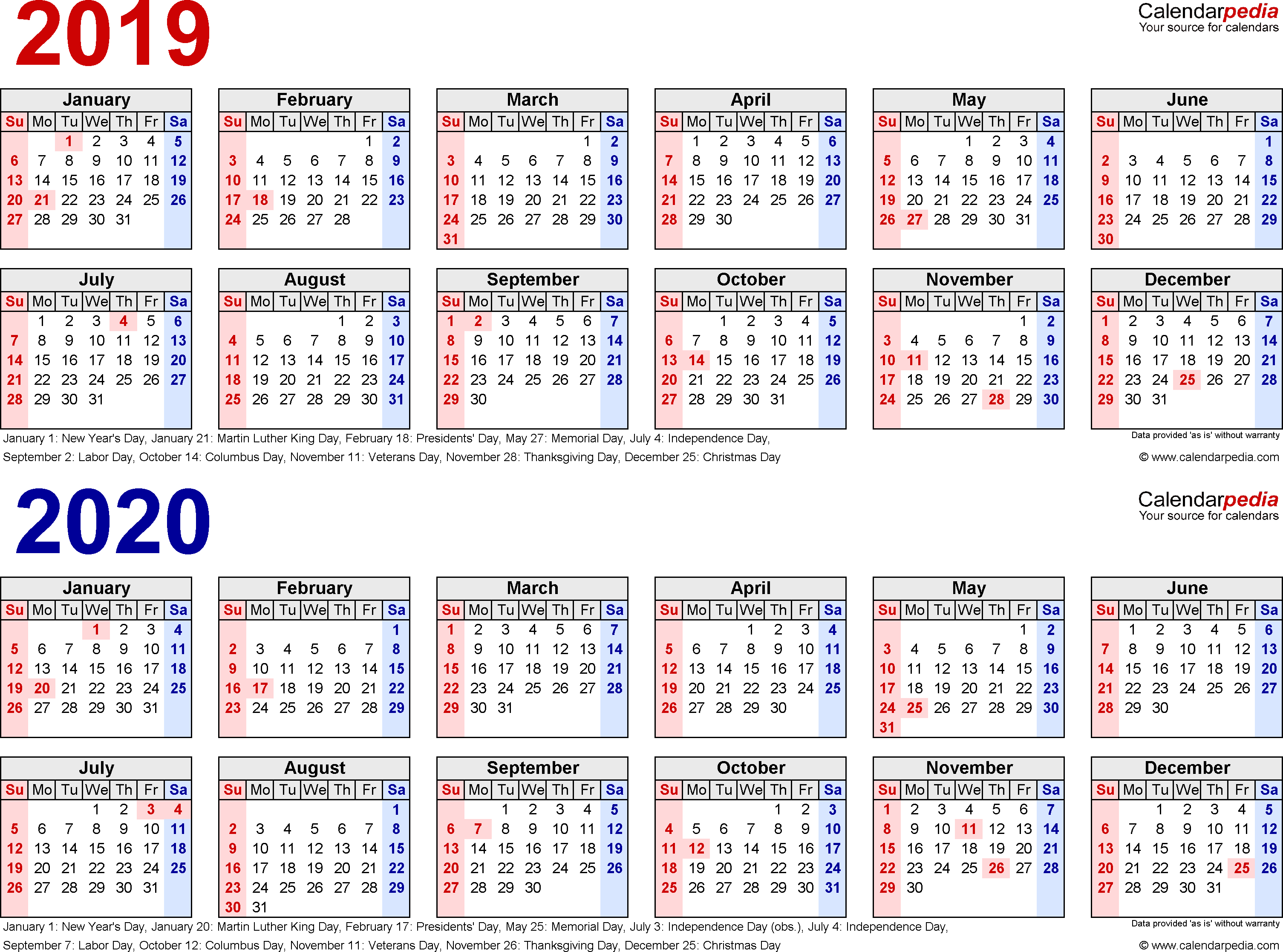 2019-2020 Calendar - Free Printable Two-Year Excel Calendars