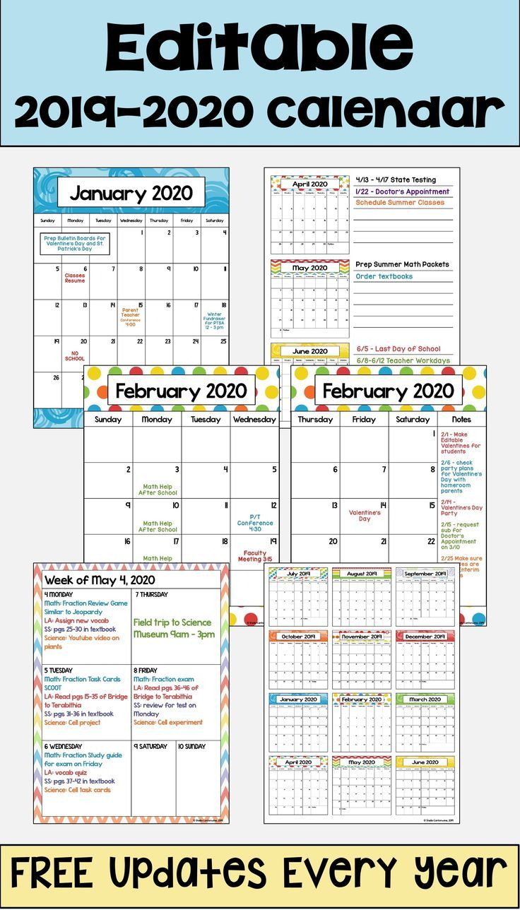 2019-2020 Calendar Printable And Editable With Free Updates