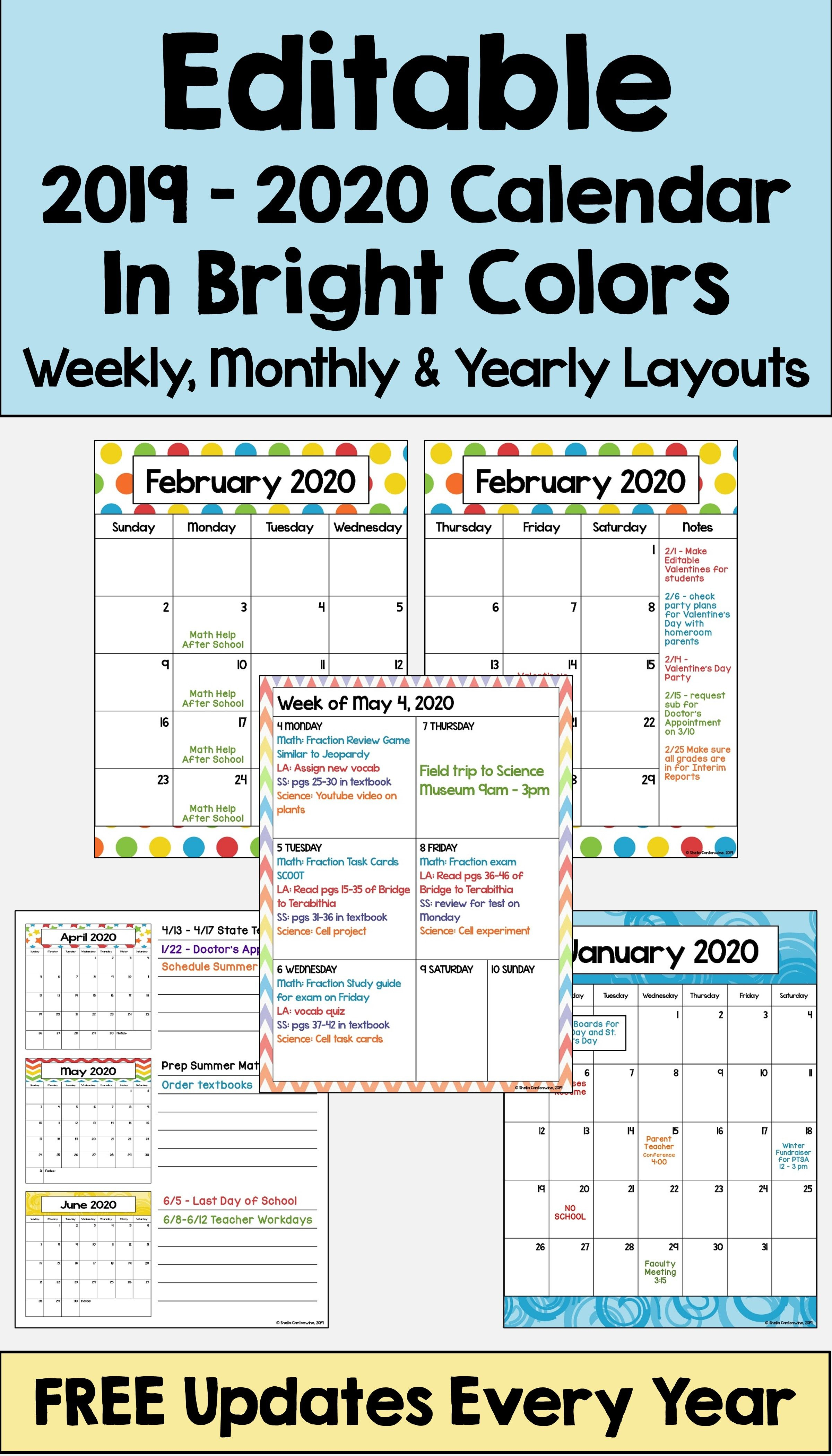 2019-2020 Calendar Printable And Editable With Free Updates