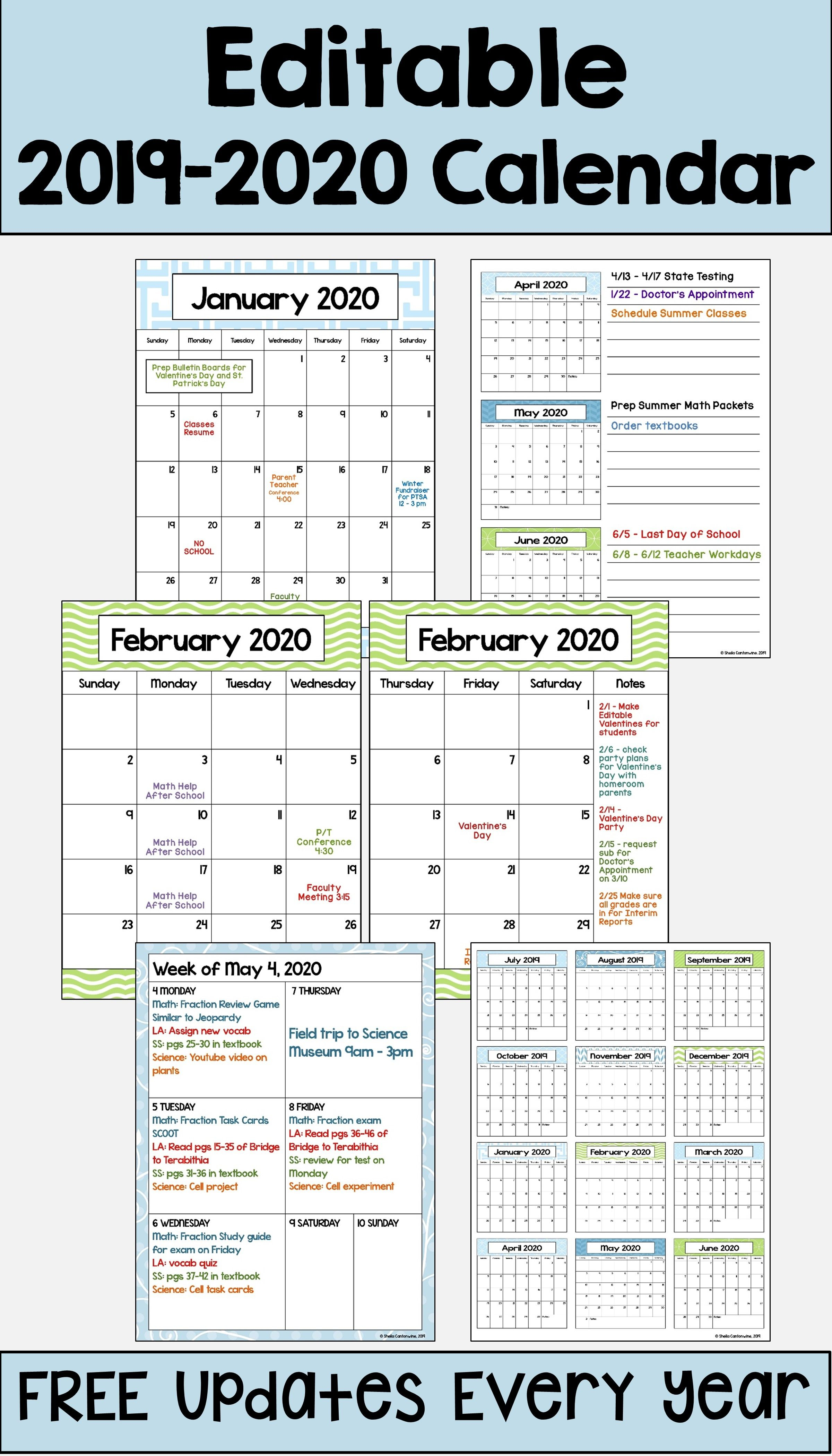 2019-2020 Calendar Printable And Editable With Free Updates