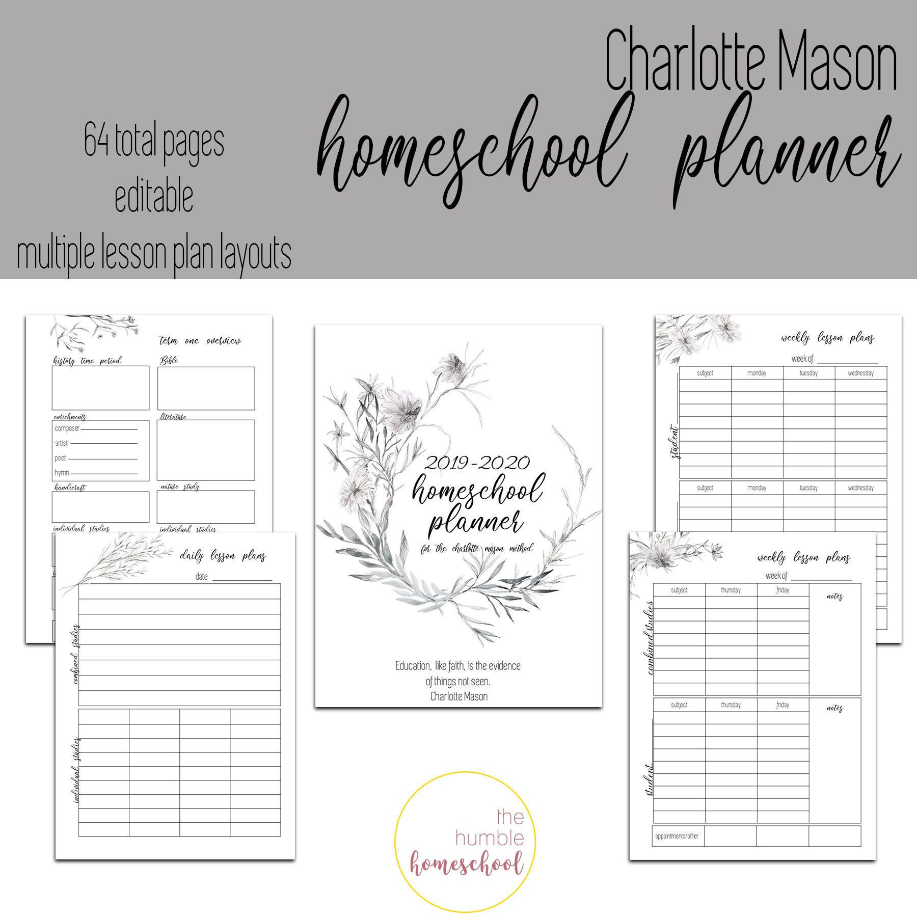 2019-2020 Charlotte Mason Homeschool Planner- Editable