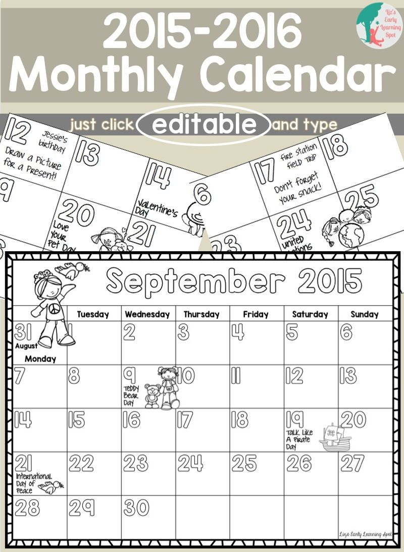 2019-2020 Monthly Calendar For Kids (Editable) - Free