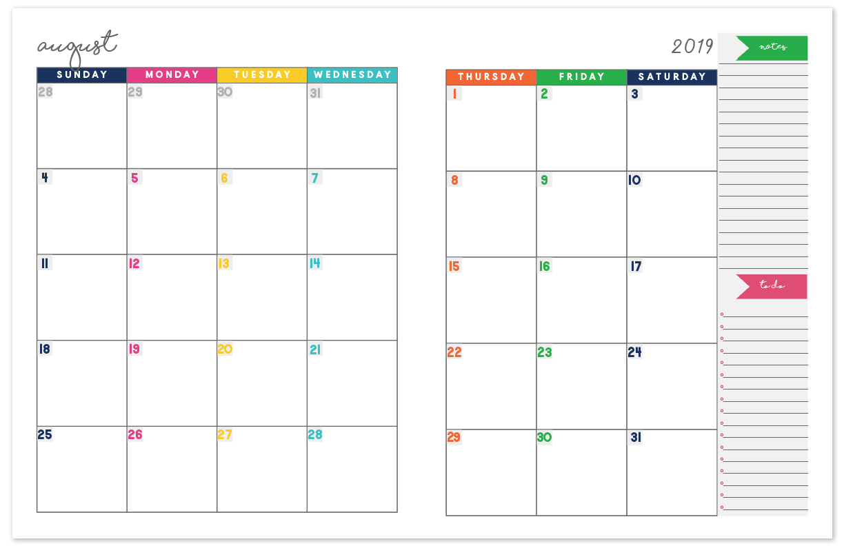 Free 2 Page Monthly Calendar 2020