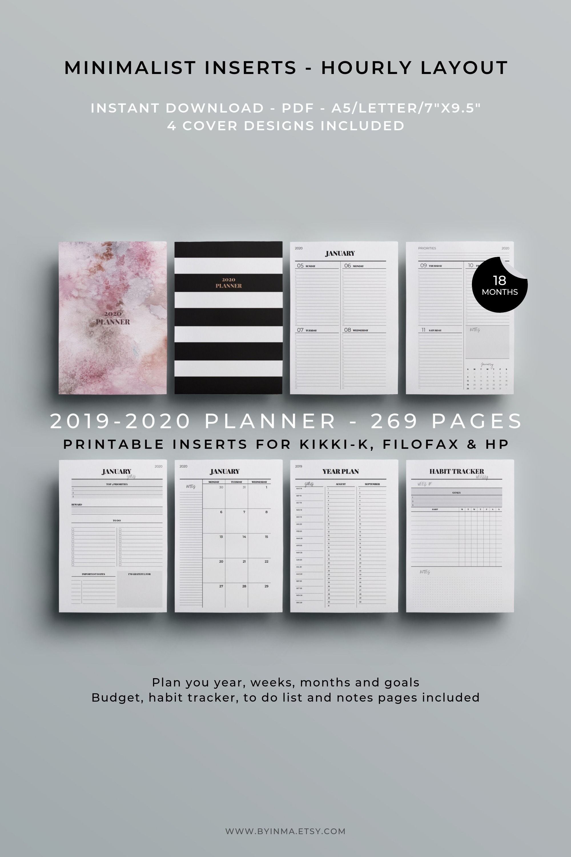 2019 2020 Planner Printable, Filofax A5 Inserts, Academic
