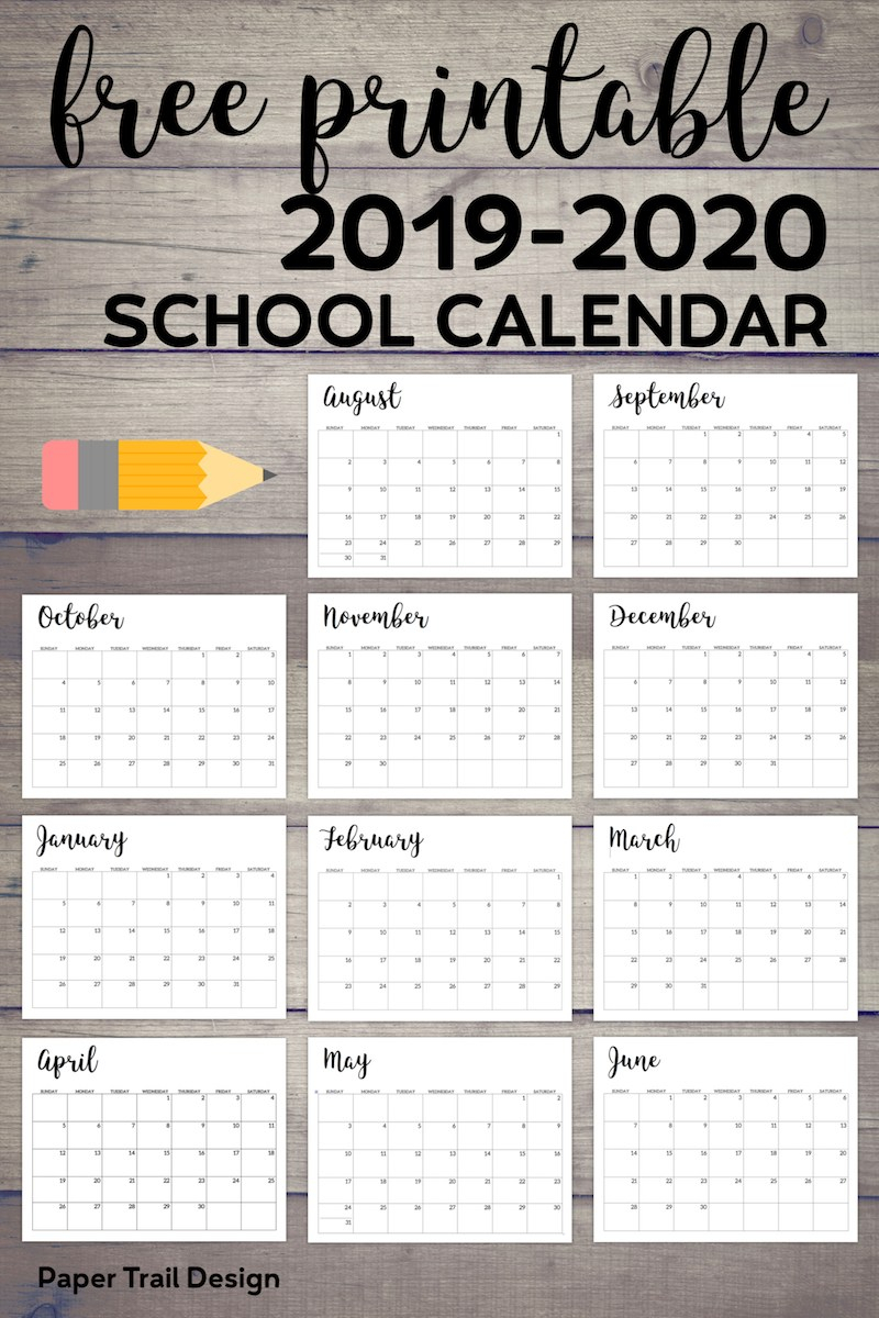 2019-2020 Printable School Calendar - Paper Trail Design