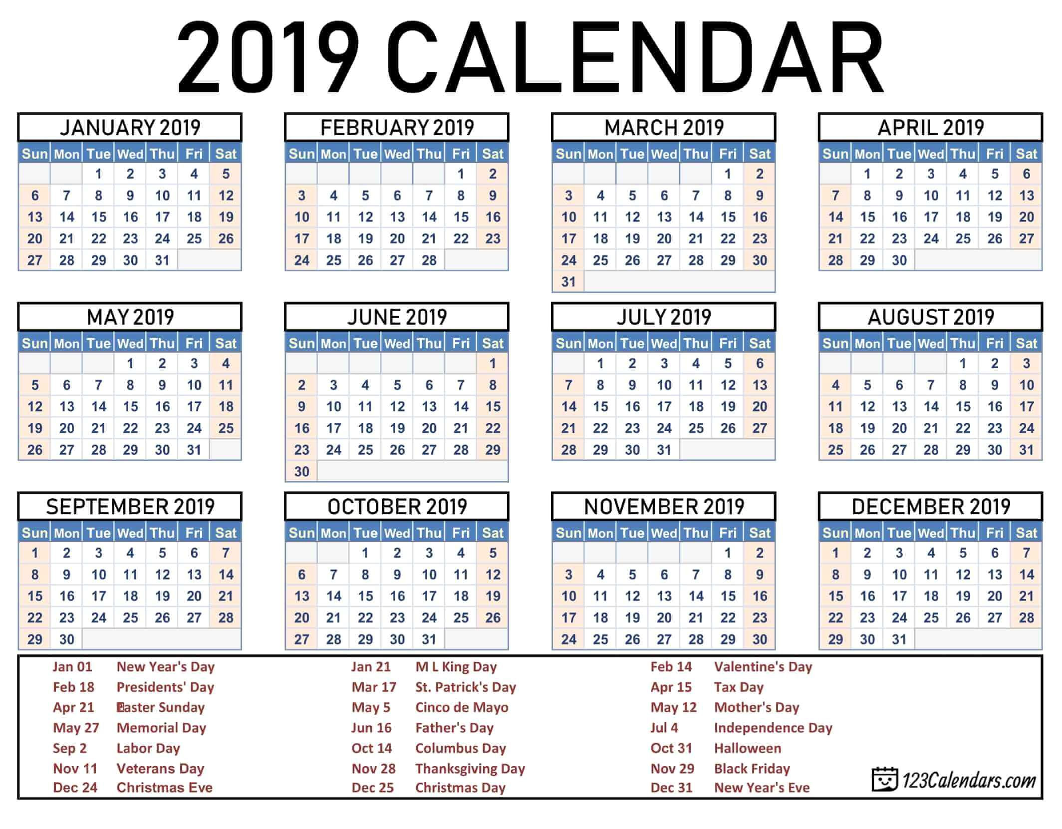 2019 2020 School Year Calendar Template Year 2019 Printable