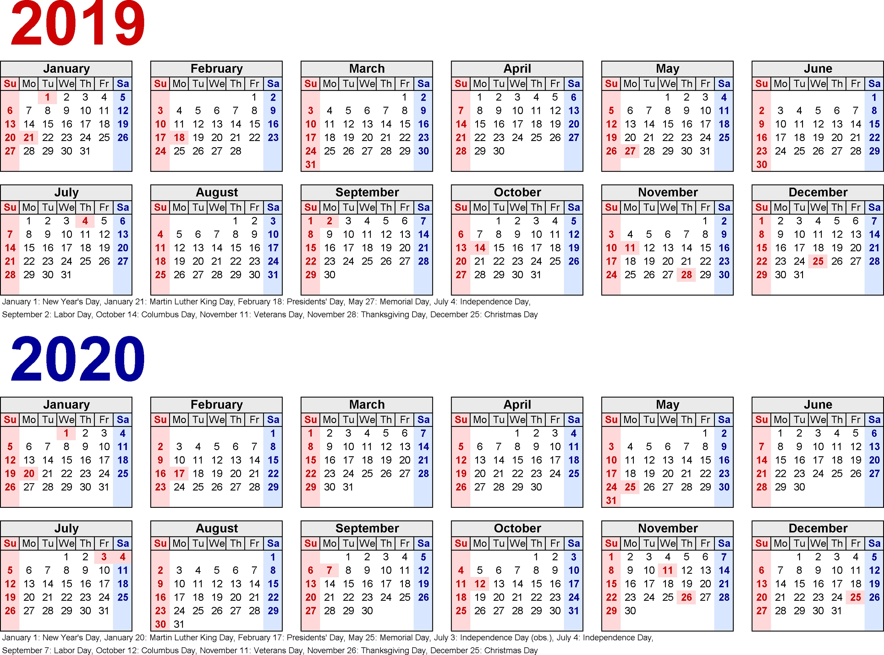 2019 And 2020 Calendar Printable | Calendar Shelter