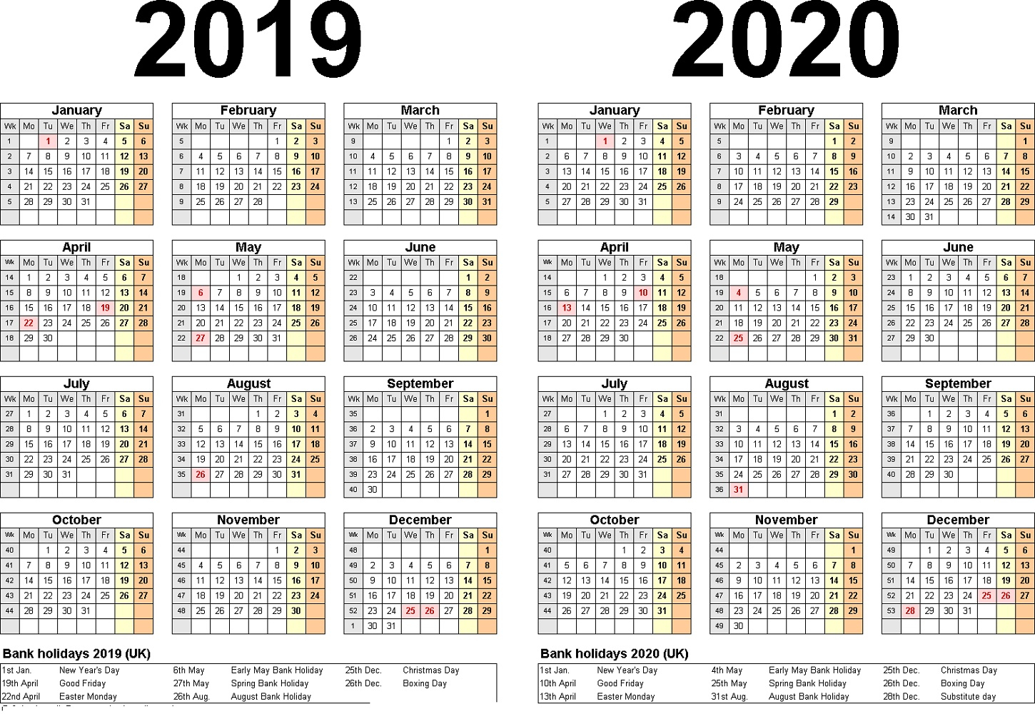 2019 And 2020 Calendar Printable | Calendar Shelter