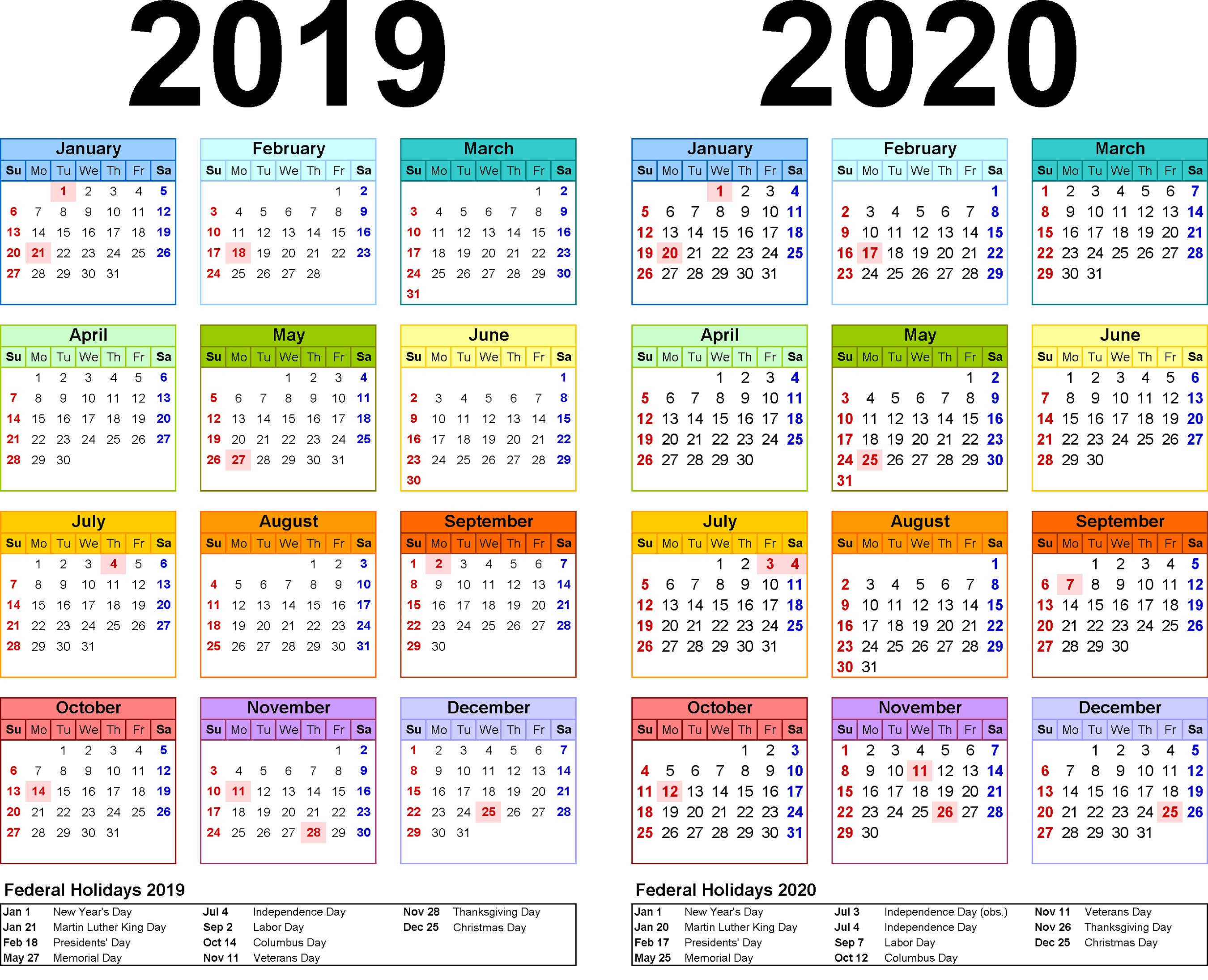 2019 And 2020 Calendar Printable | Calendar Shelter