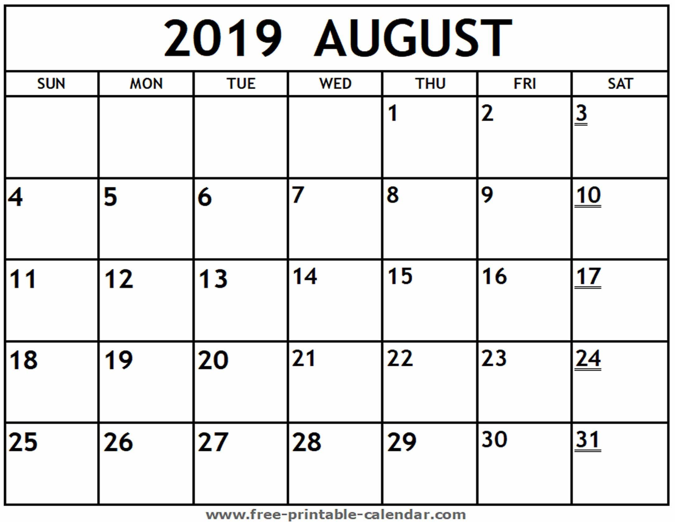 Printable Calendar 2019 August Thru December Example Calendar Printable