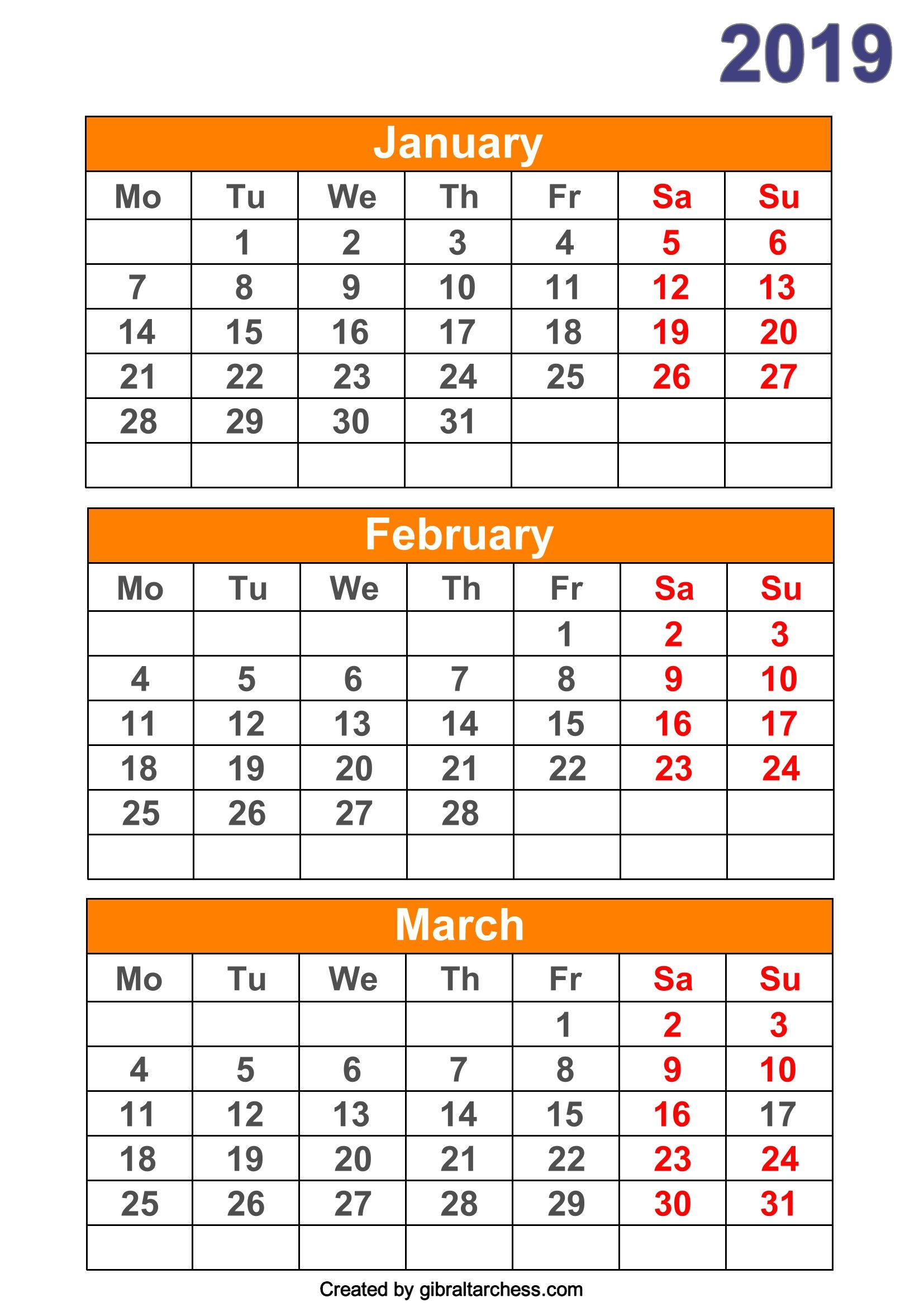 2019 Calendar 4 Months Per Page Printable | Monthly Calendar