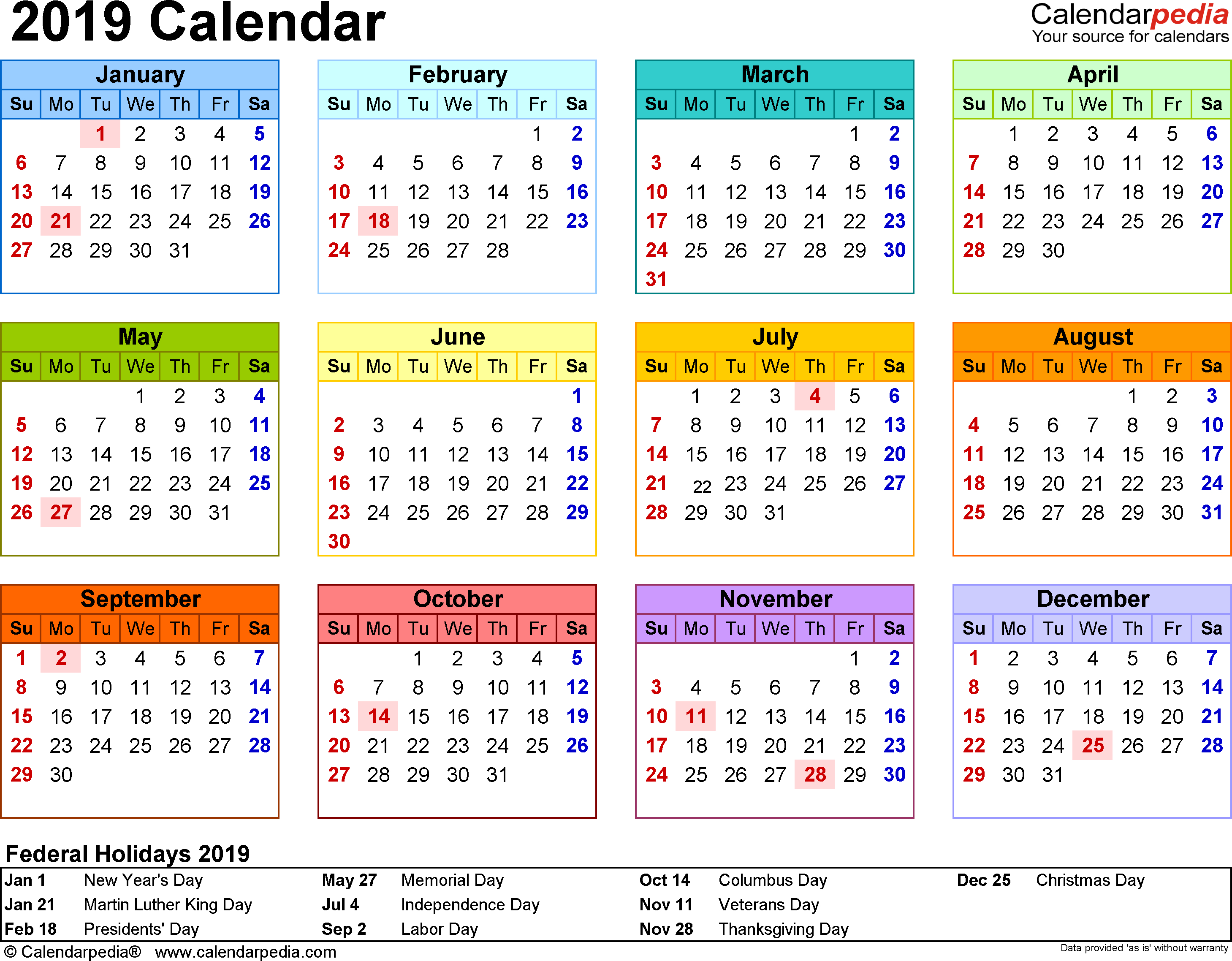 2019 Calendar Pdf - 18 Free Printable Calendar Templates