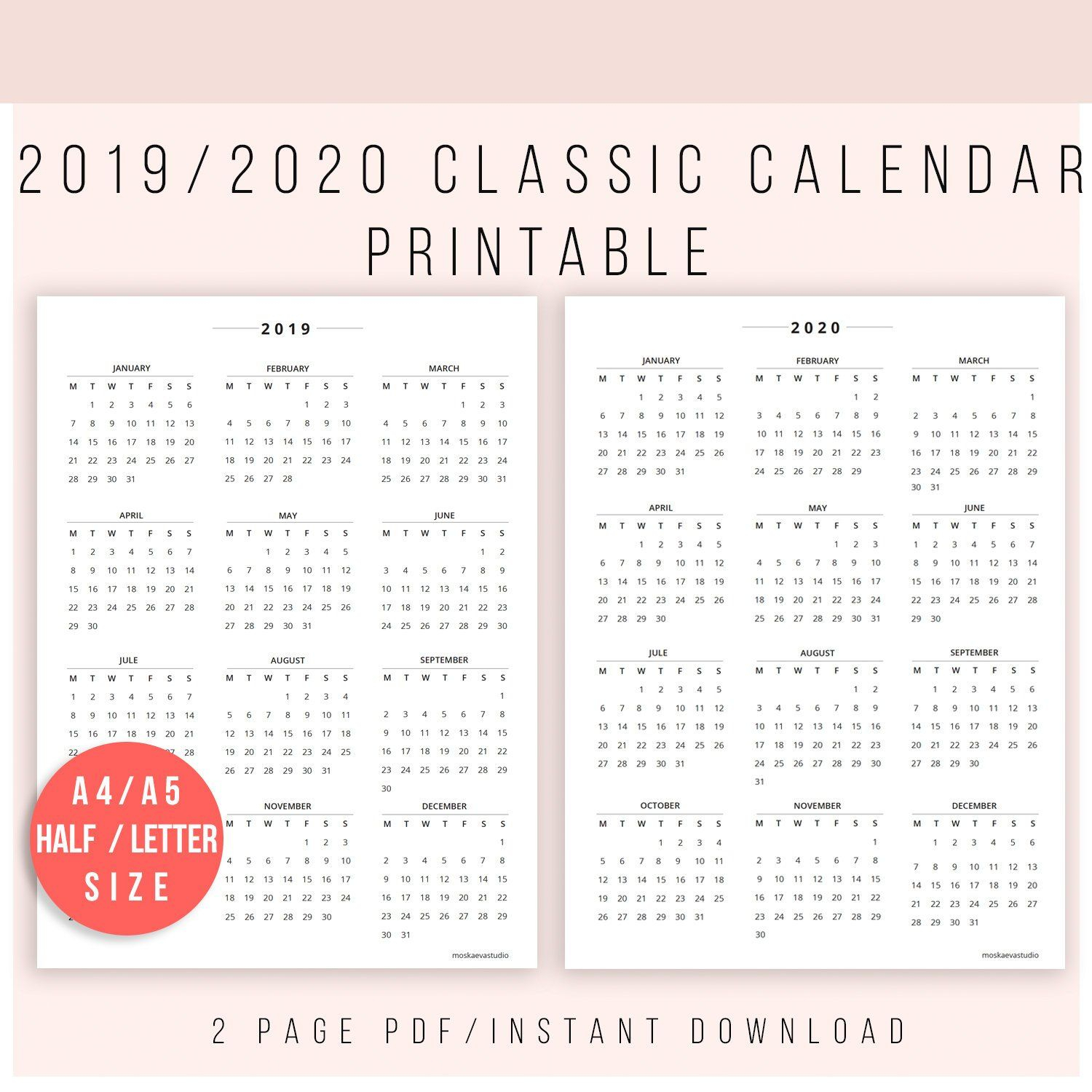 2019 Calendar Printable | Calendar 2020 | Calendar Print