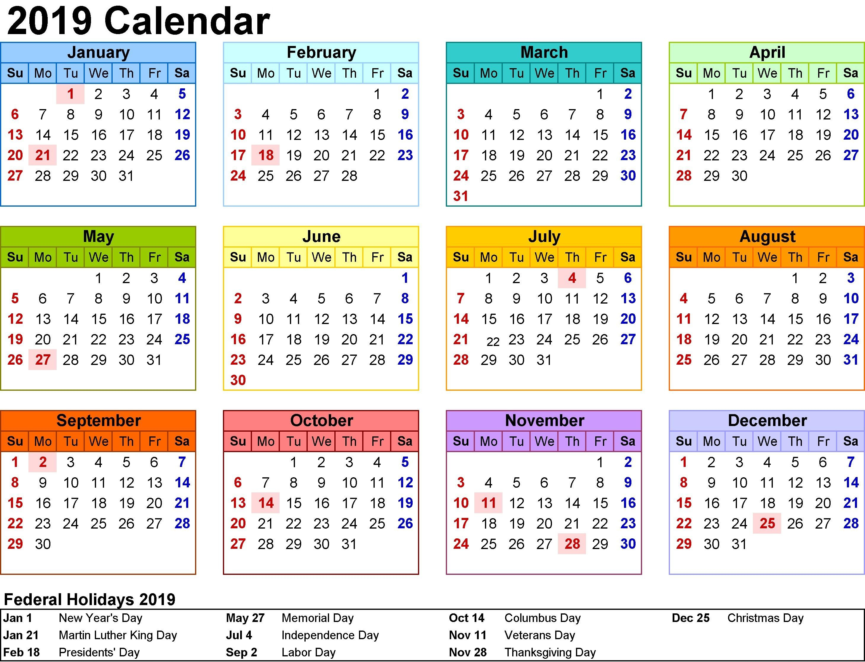 2019 Calendar Printable Usa #calendar2019 #printablecalendar