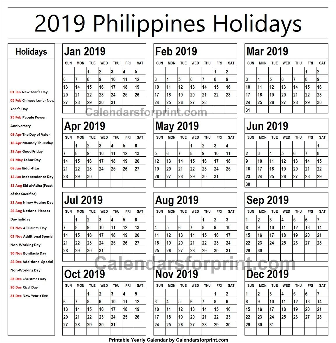 Holidays In Philippines Printable