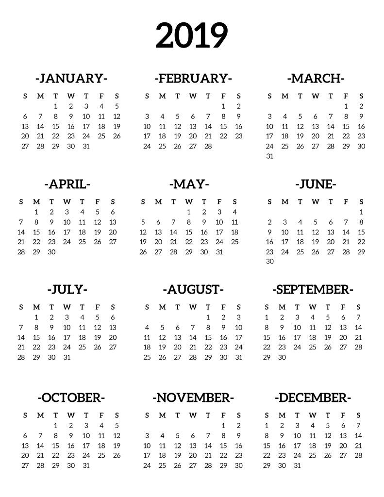 2019-Desk-Calendar-One-Page | Free Printables | Calendar
