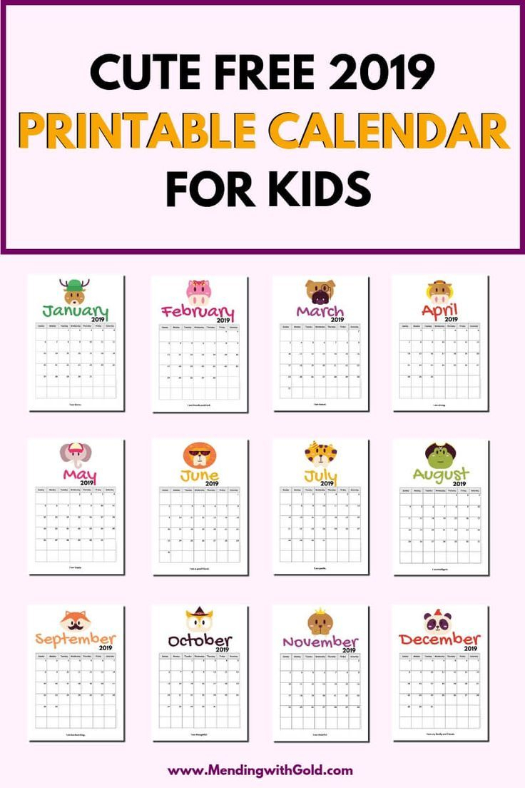 2019 Free Printable Calendar For Kids (&#039;cause Children Love