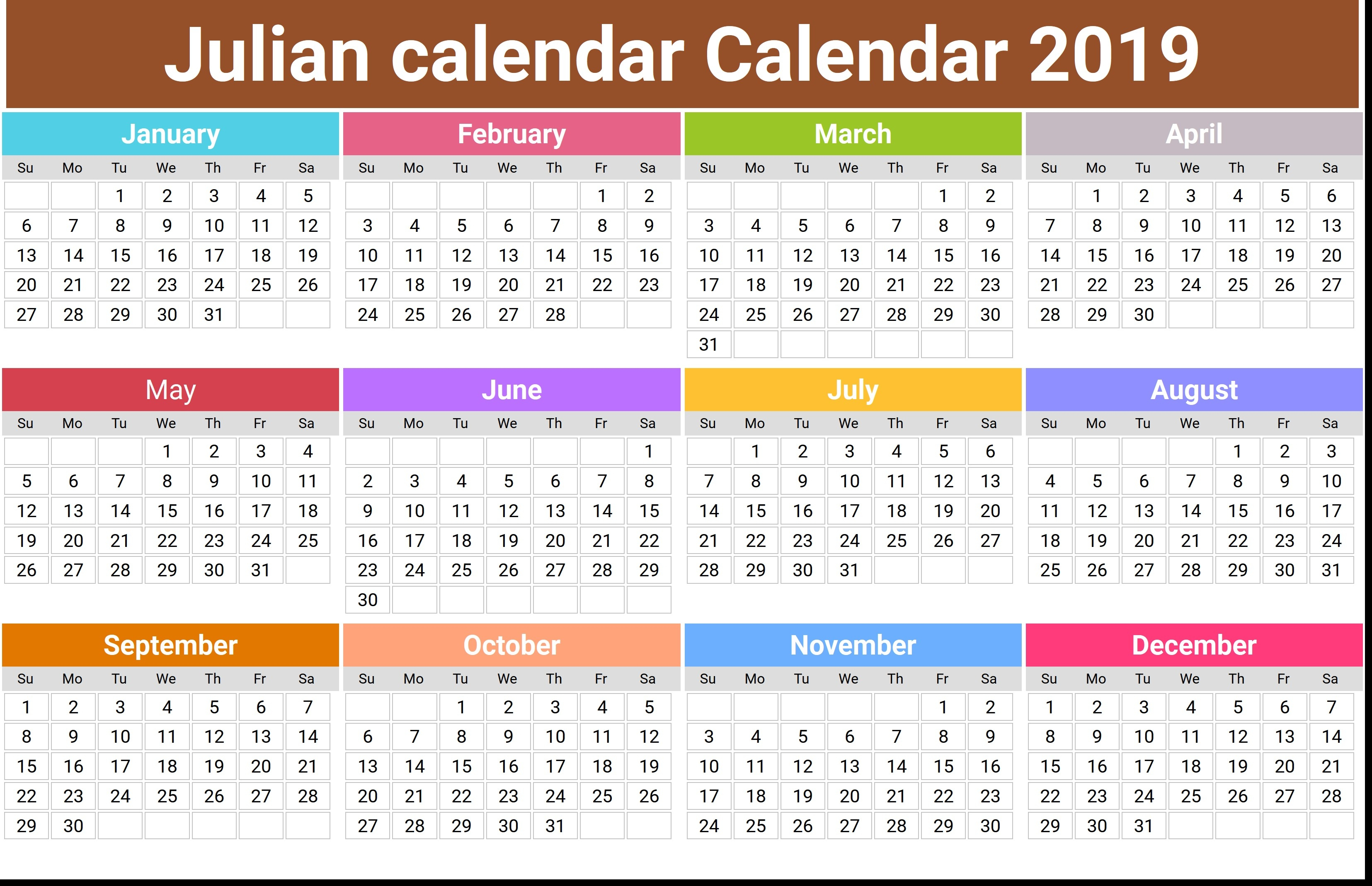 2019 Julian Calendar Printable | Isacl