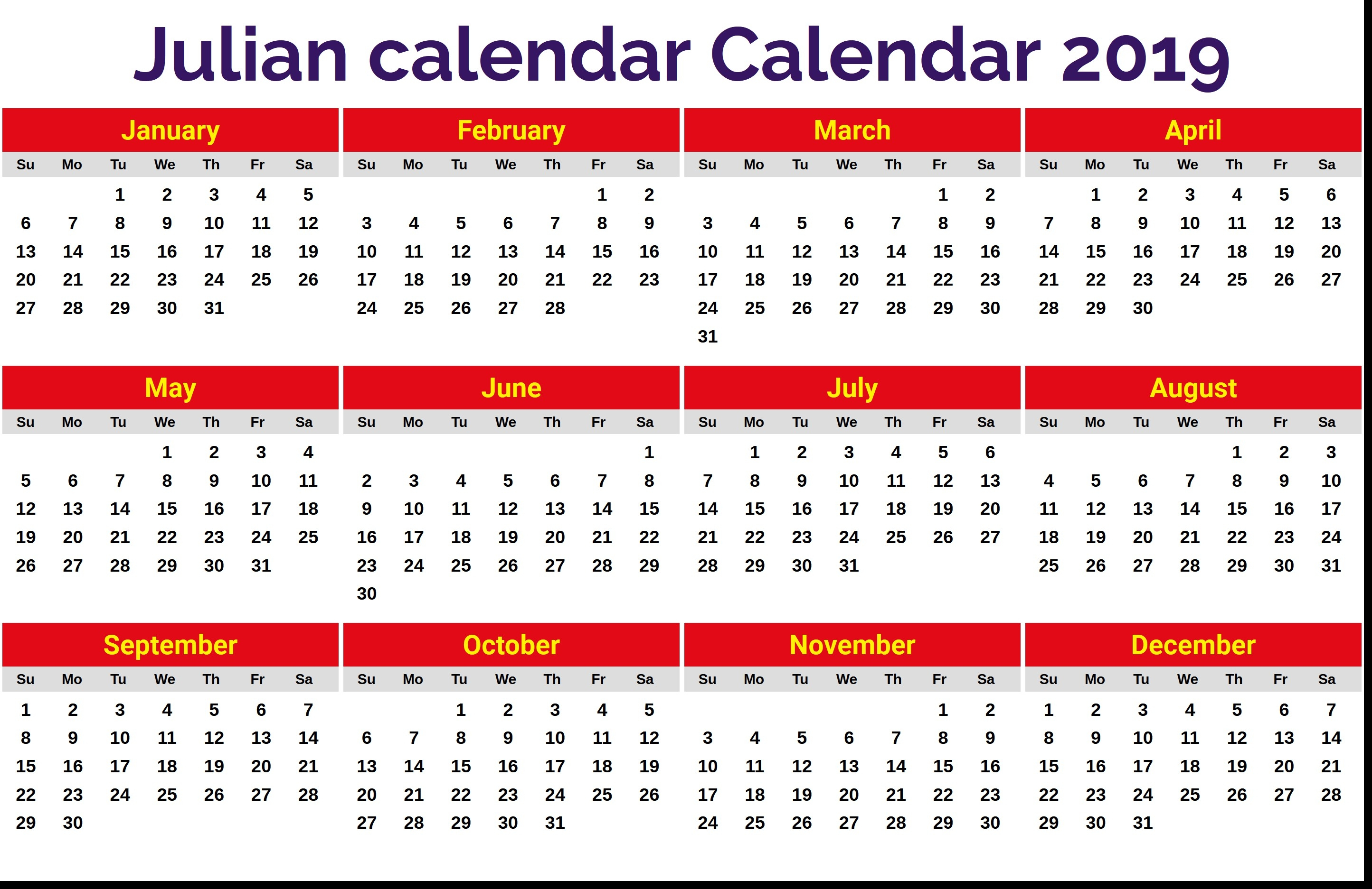 2019 Julian Date Calendar Printable Julian Calendar 2019