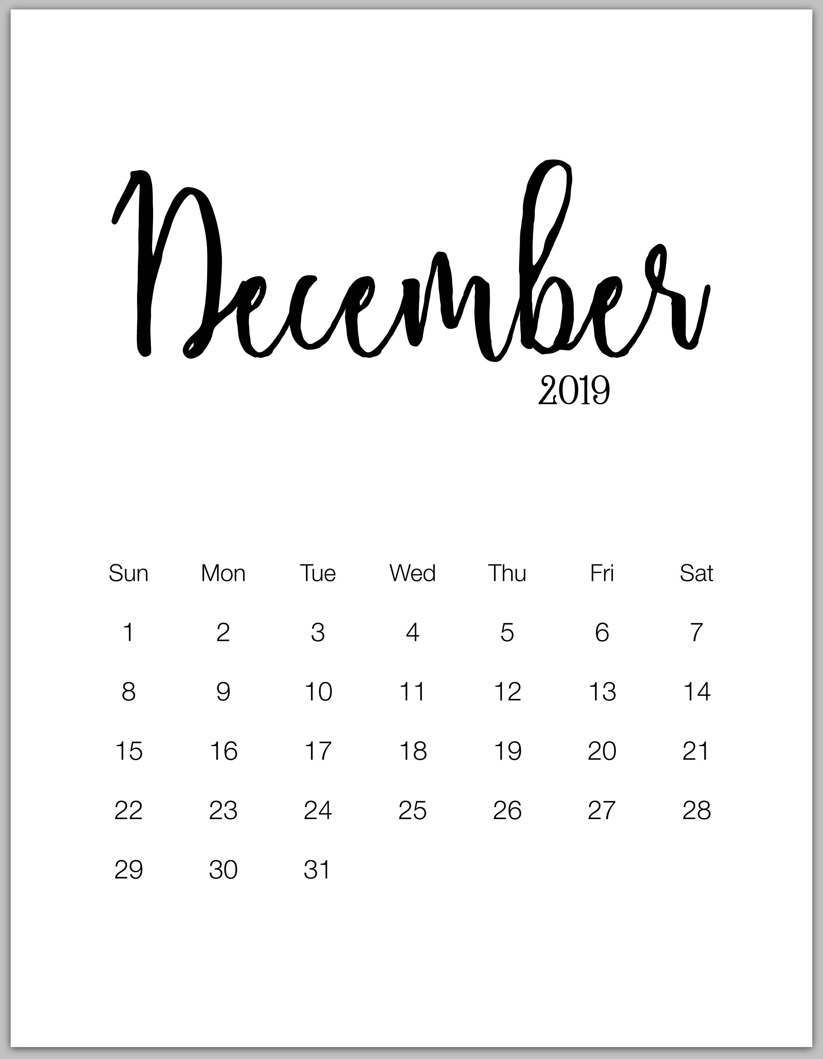 2019 Minimalist Printable Calendar From January To December