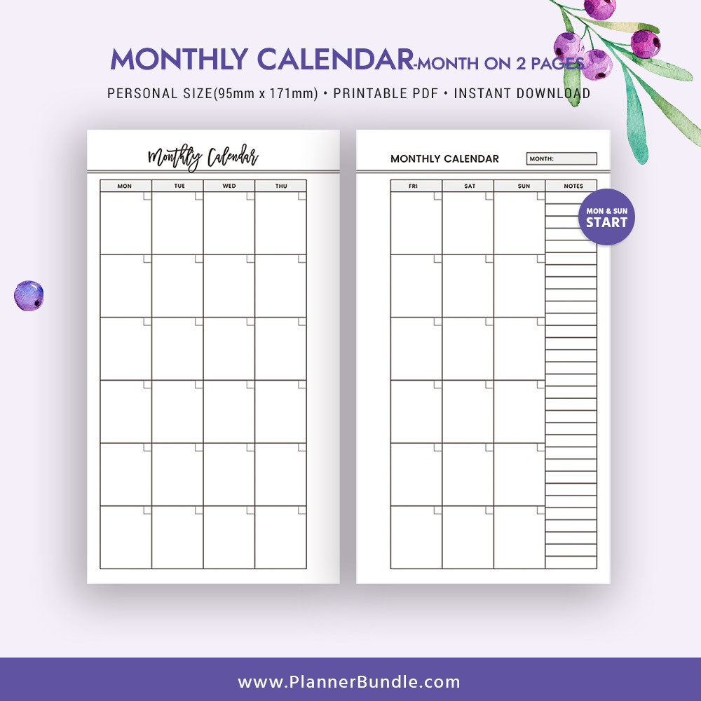 2 page monthly planner template example calendar printable