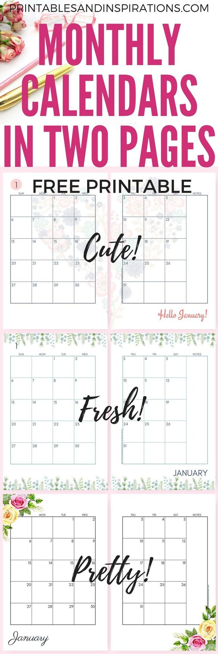 2019 Monthly Calendar Two Page Spread - Free Printable