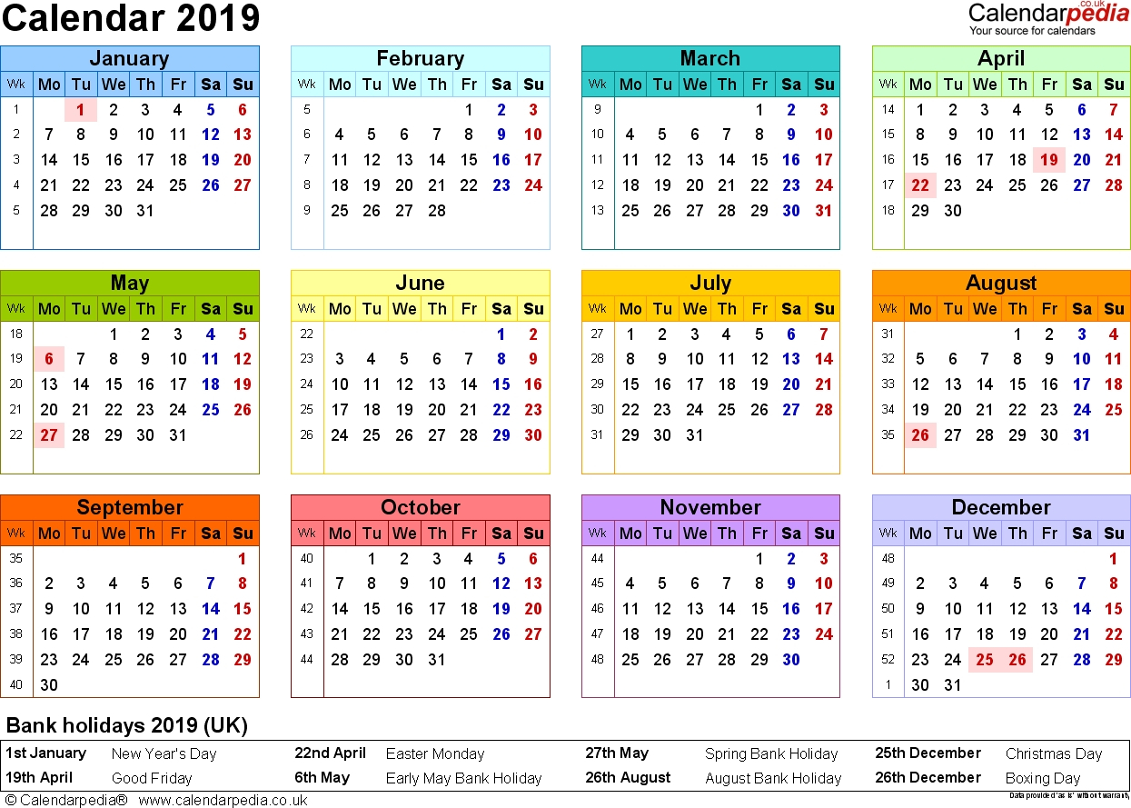 2019 Monthly Calendar Uk • Printable Blank Calendar Template