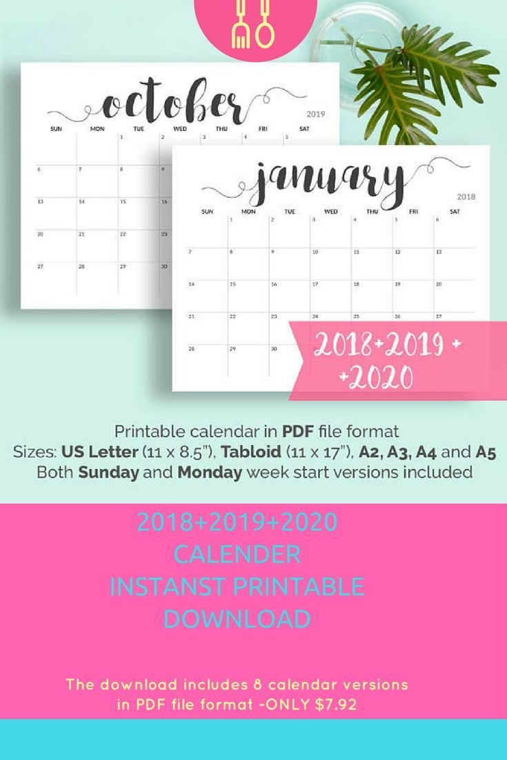 2019 Printable Calendar 2019-2020 Calendar Printable Large