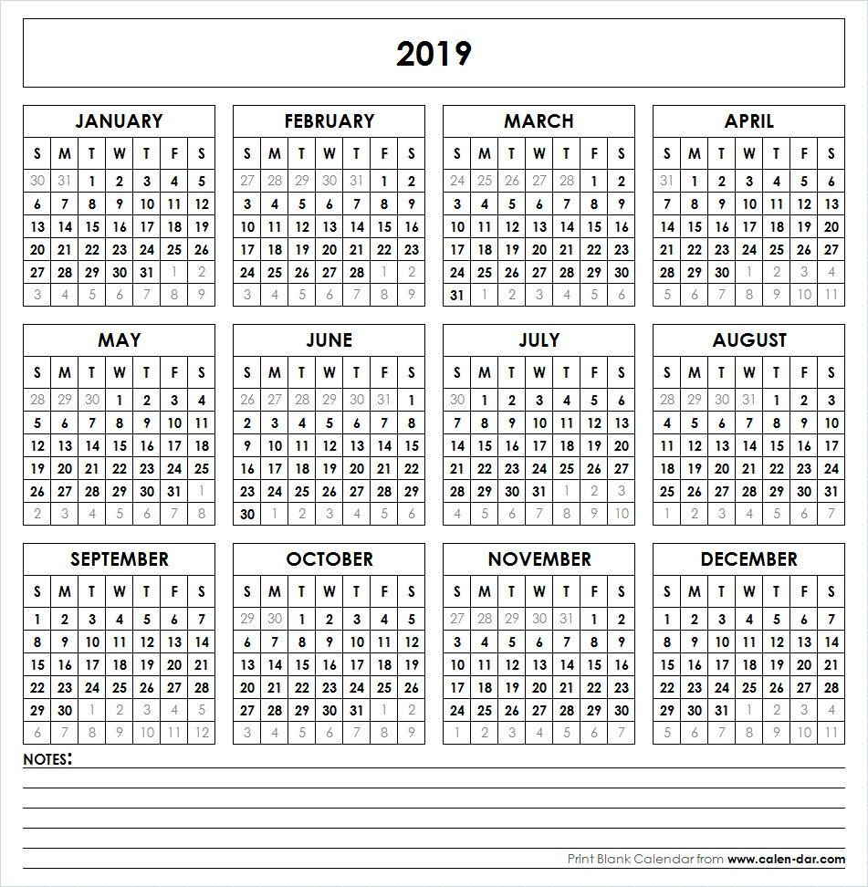 2019 Printable Calendar | Yearly Calendar | Printable Yearly