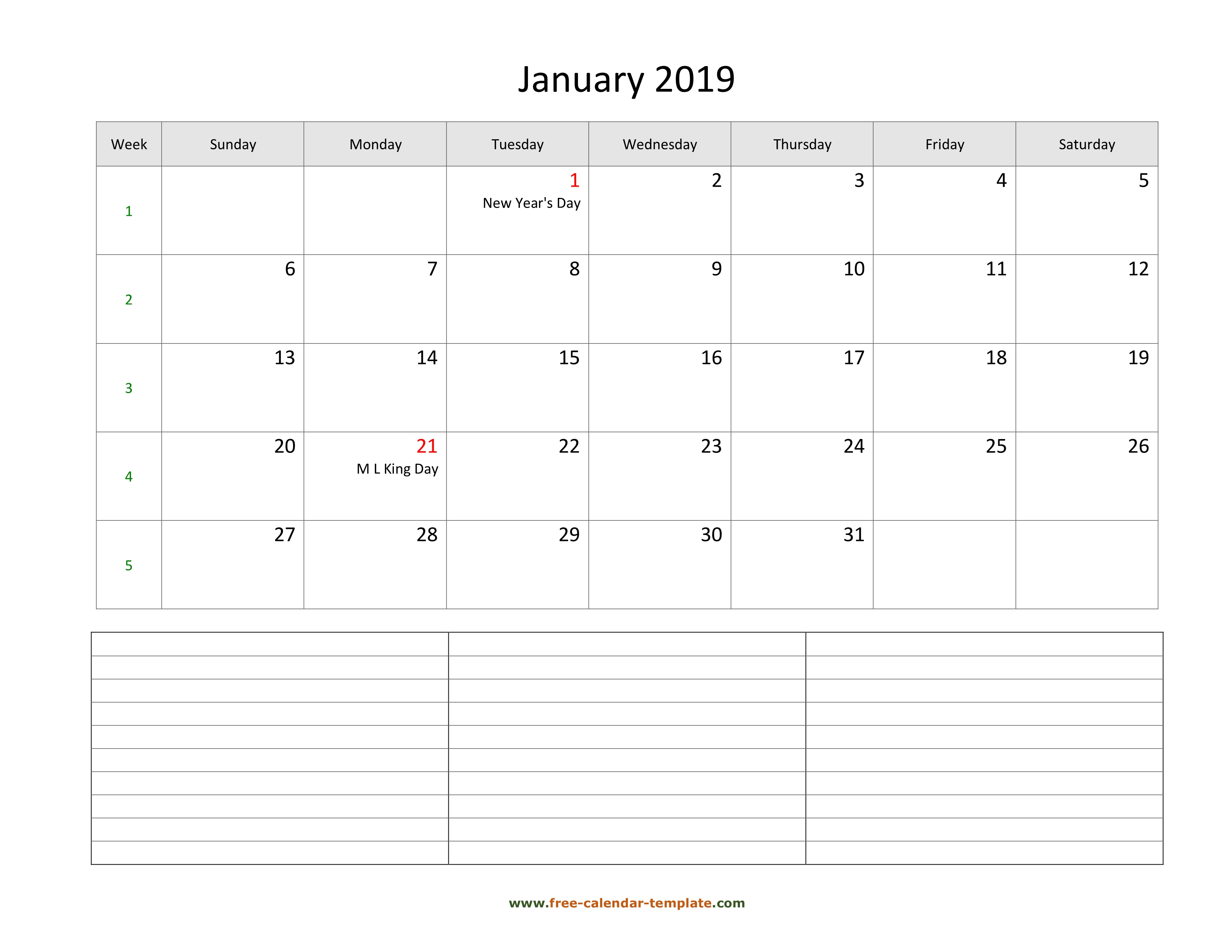 2019 Printable Monthly Calendar With Space For Appointments