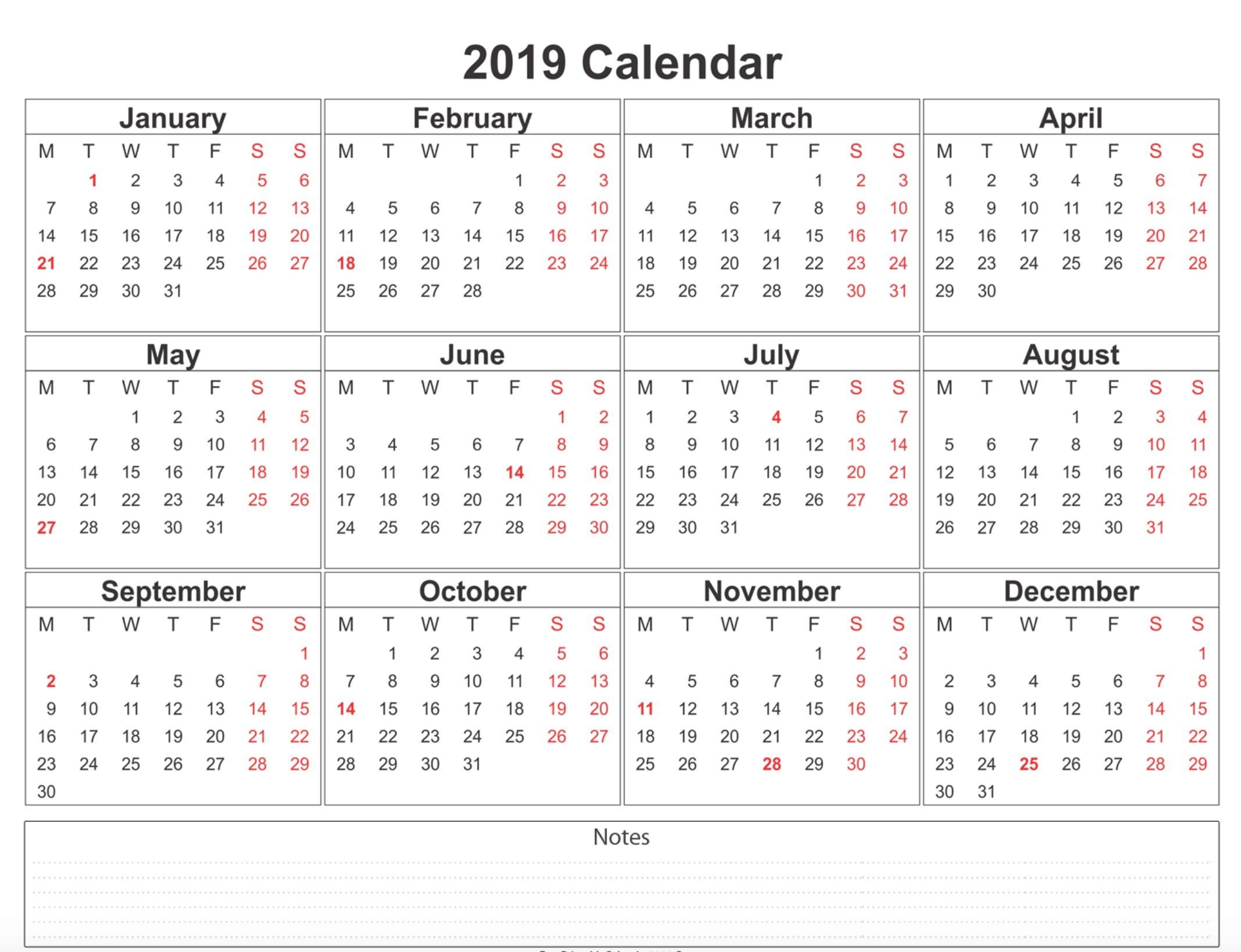 2019 Weekly Calendar Printable | 2019 Calendars | Calendar