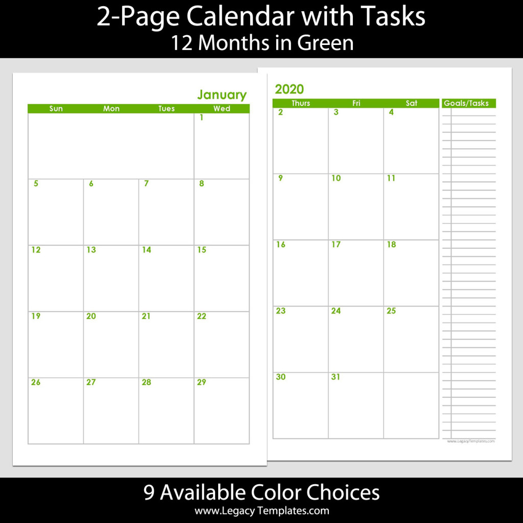 2020 12-Months 2-Page Calendar – 5.5 X 8.5 | Legacy Templates