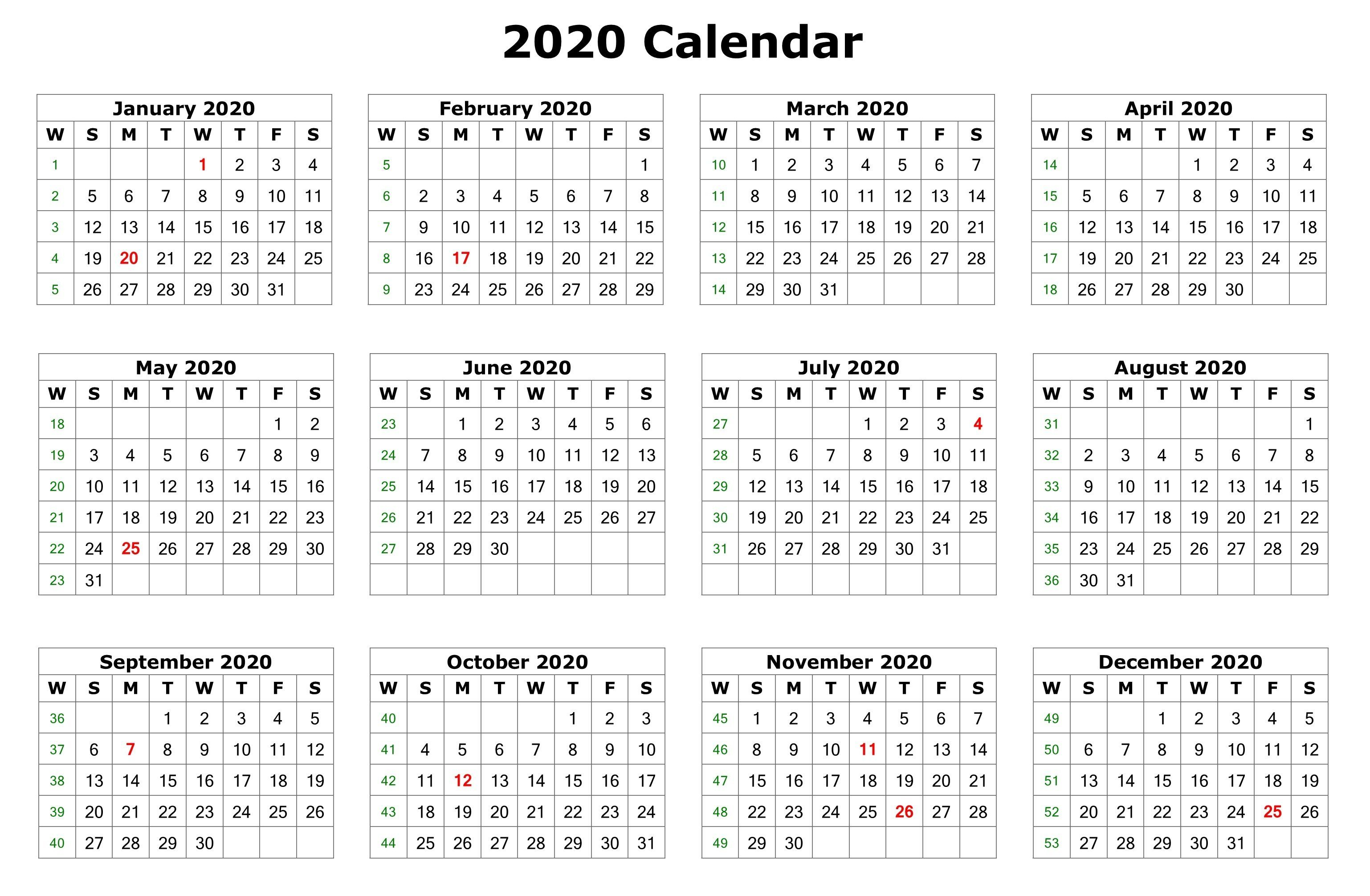 2020 12 Months Calendar Printable | 2020 Calendars