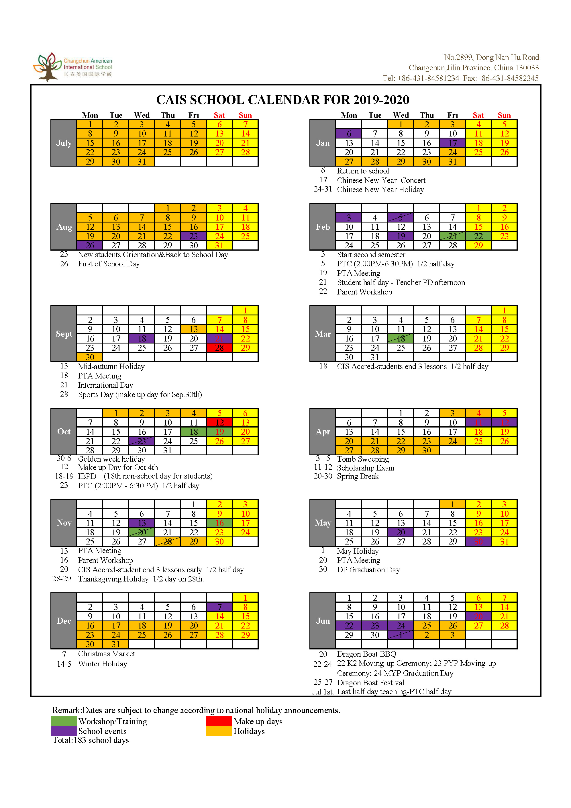 2020 18 School Calendar