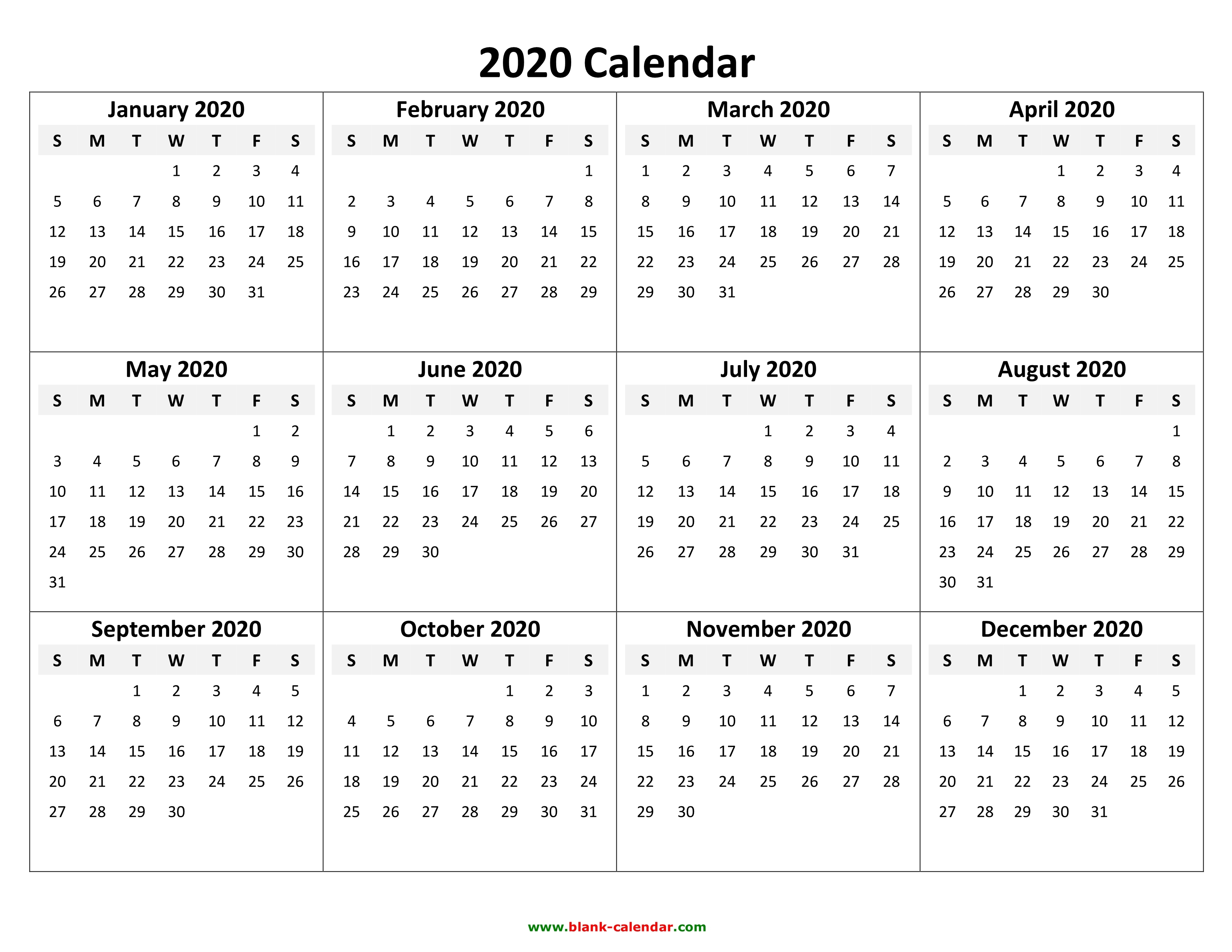 2020 2020 Calendar Printable | Isacl