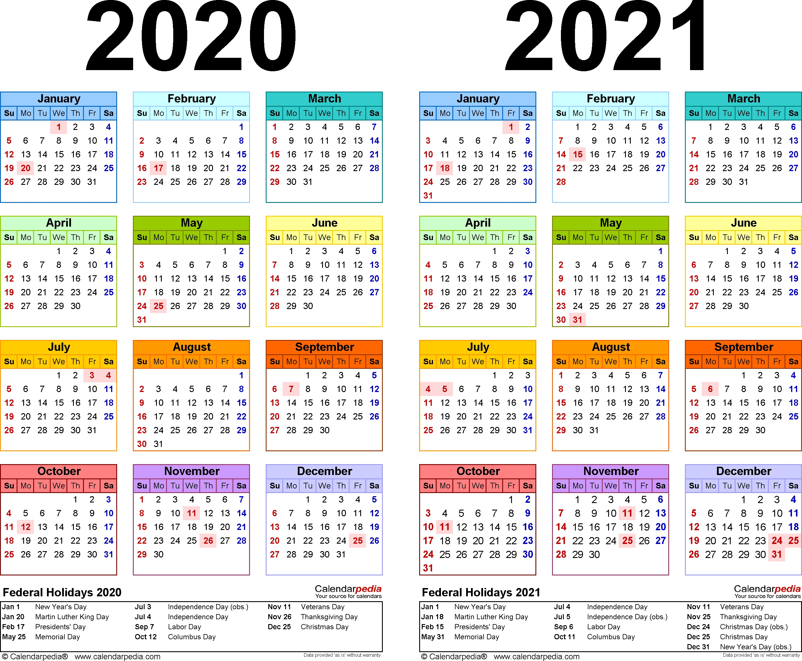 2020-2021 Calendar – Free Printable Two-Year Word Calendars