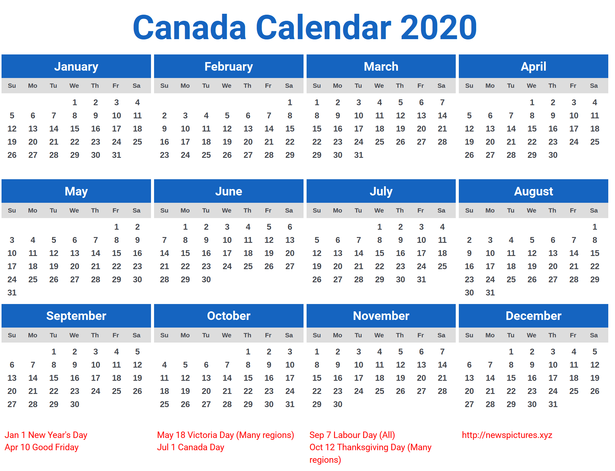 Canada Calendar 2020 Free Printable Pdf Templates - Rezfoods - Resep ...