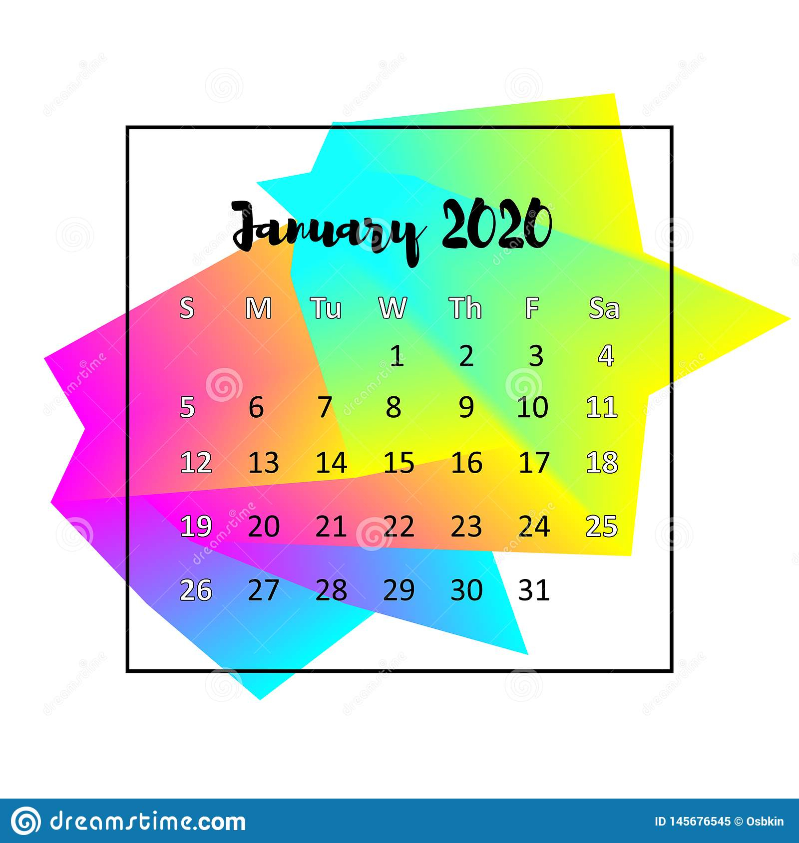 2020 Calendar Design Abstract Concept. January 2020. Stock