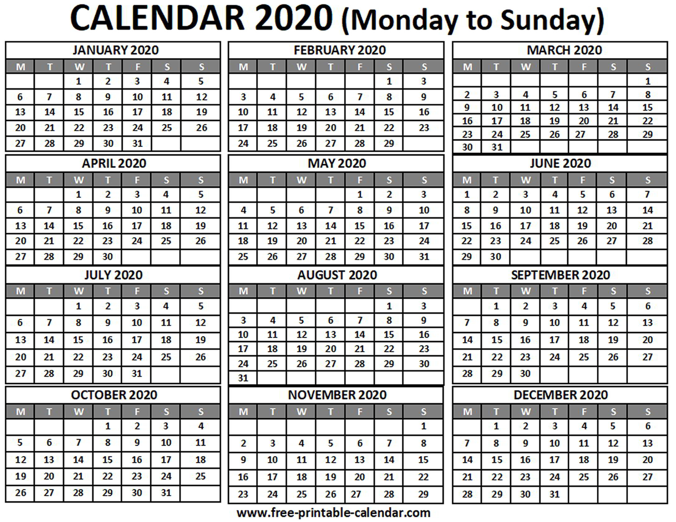 2020 Calendar - Free-Printable-Calendar