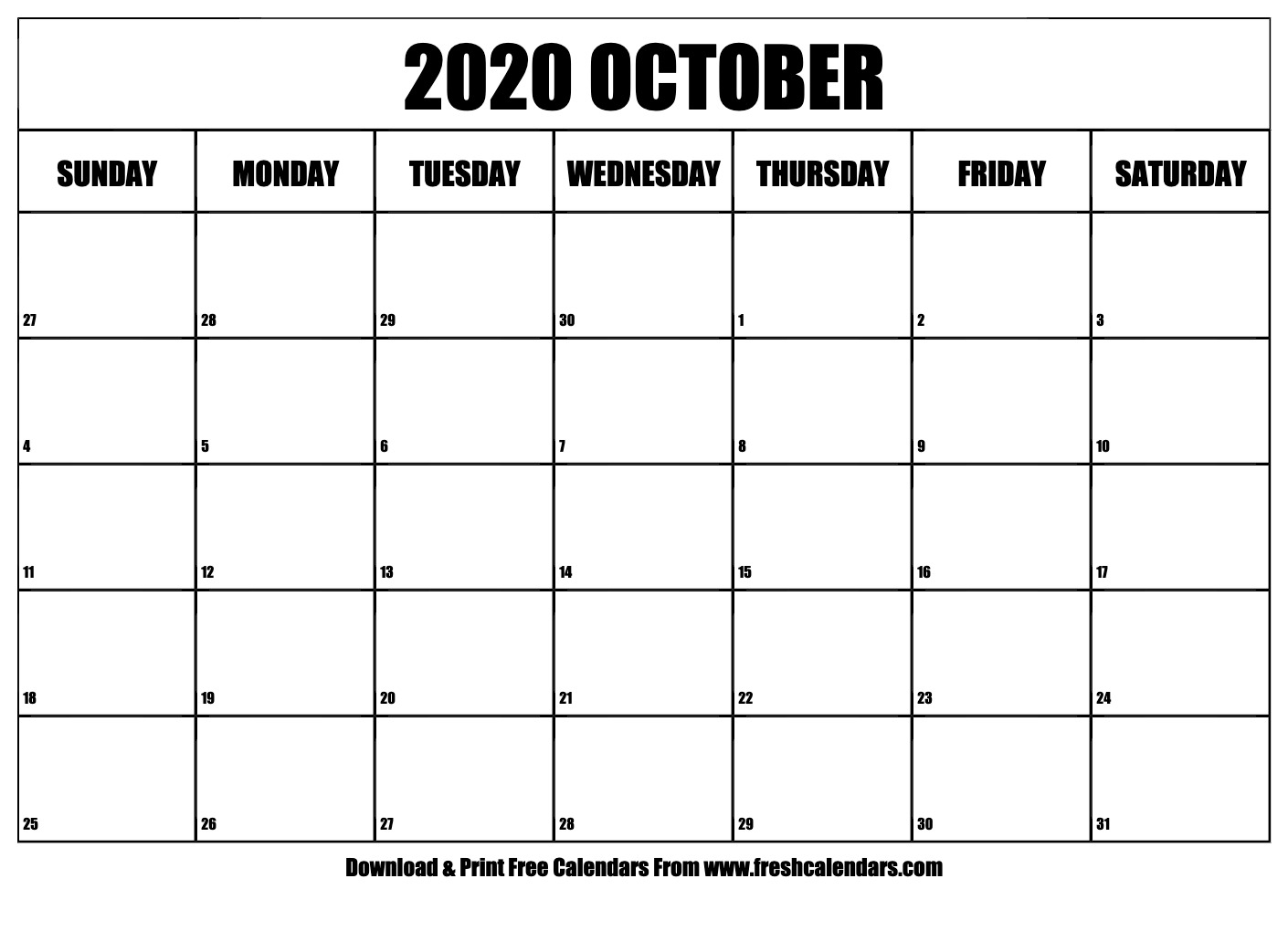 2020 Calendar October