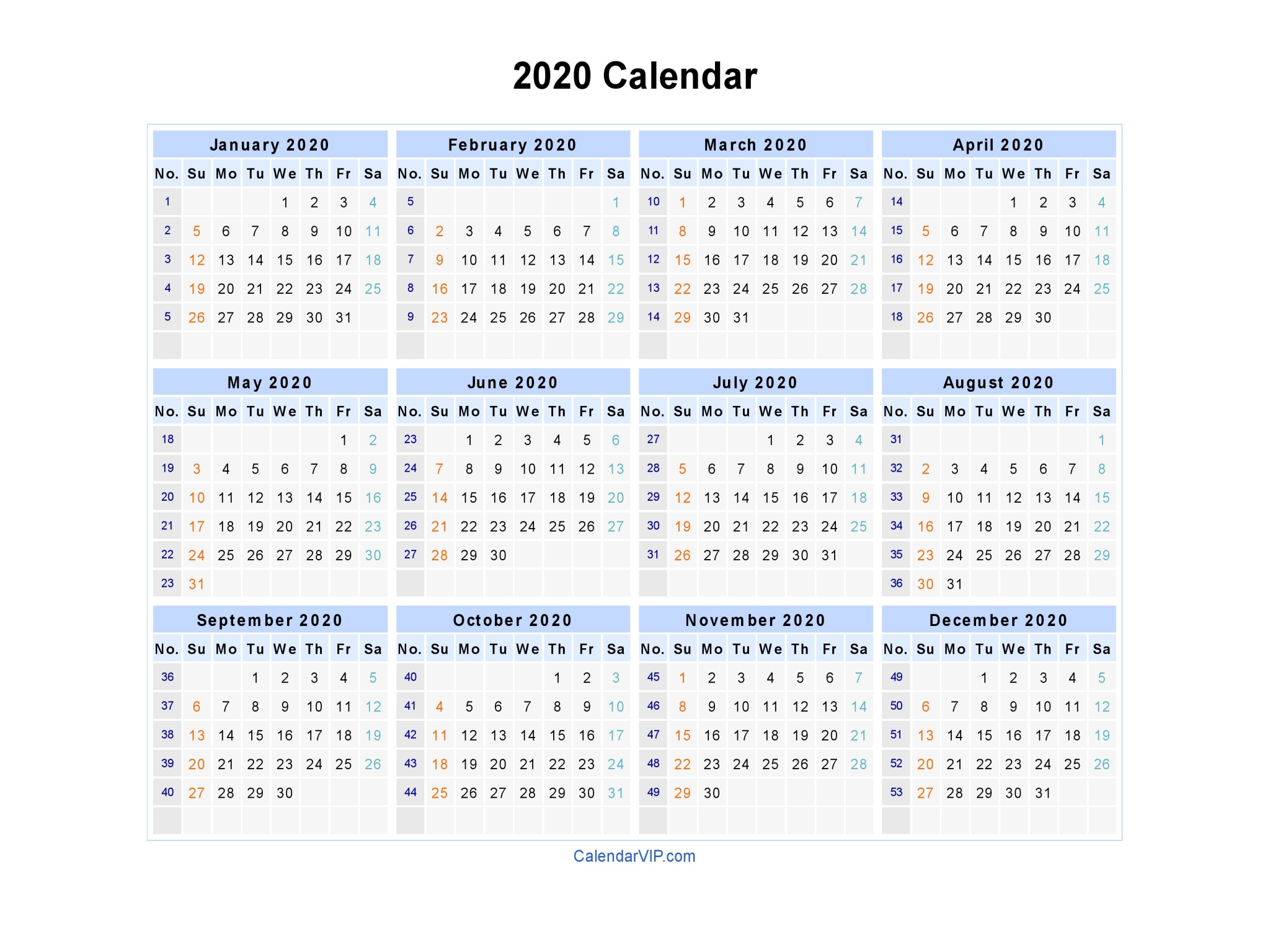 2020 Calendar Template Excel – Printable Week Calendar