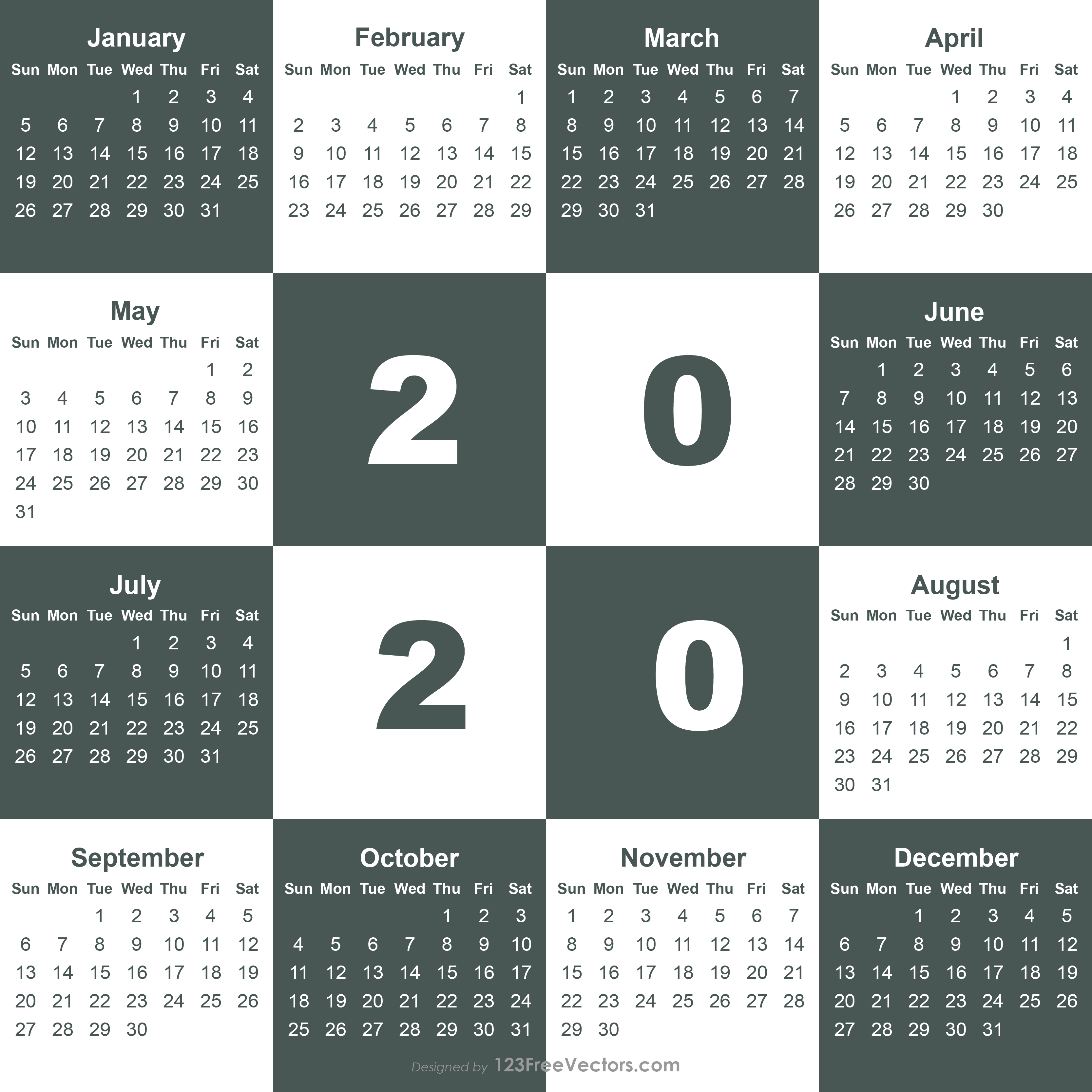 2020 Calendar Template For Illustrator | Example Calendar Printable