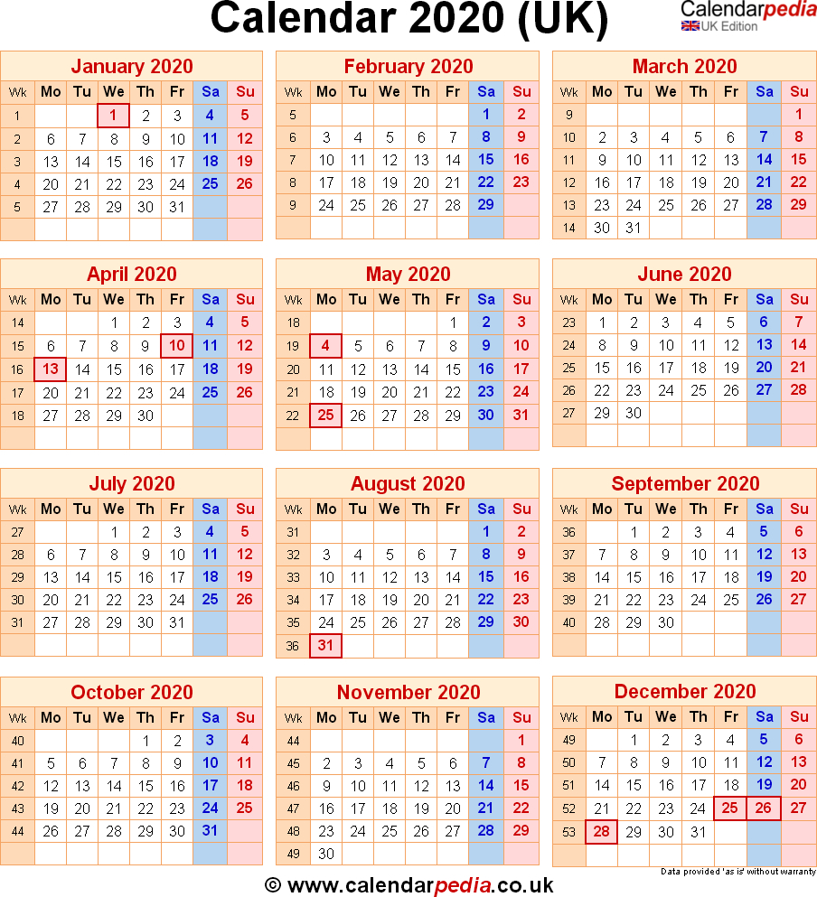 2020 Calendar Uk – Printable Year Calendar