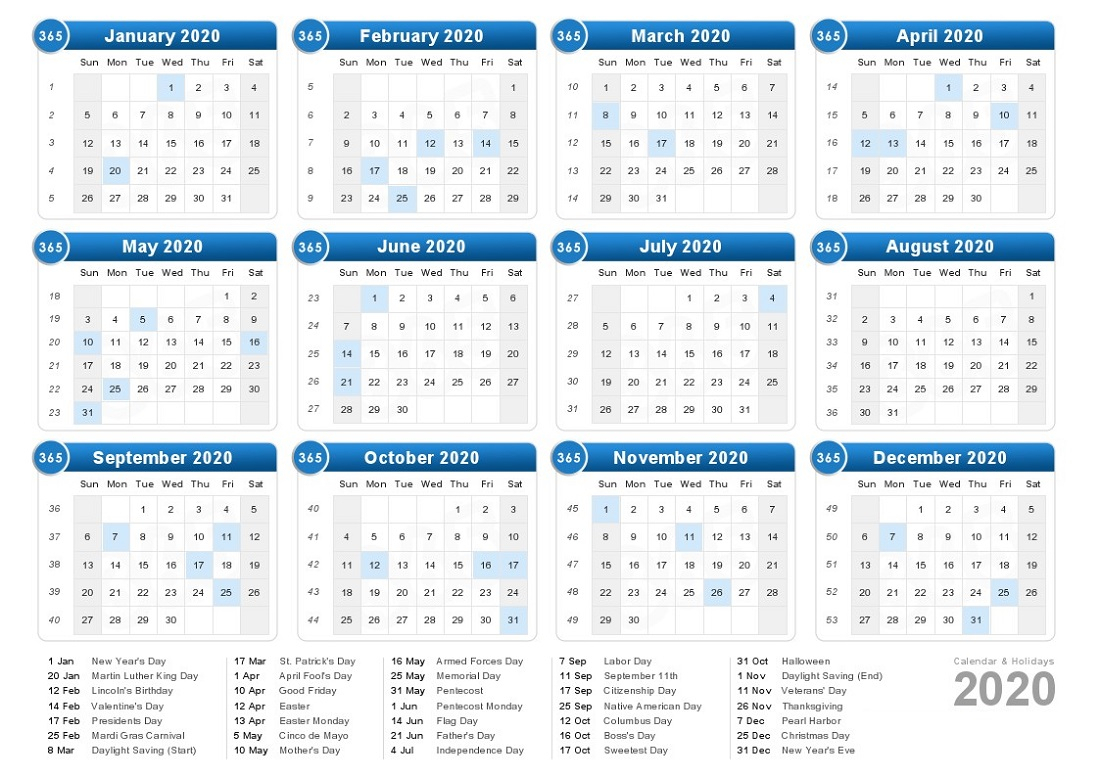 2020 Calendar With Holidays Printable All Months | Calendar