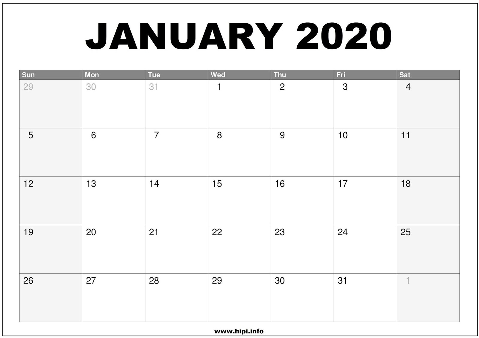 2020 Calendarmonth