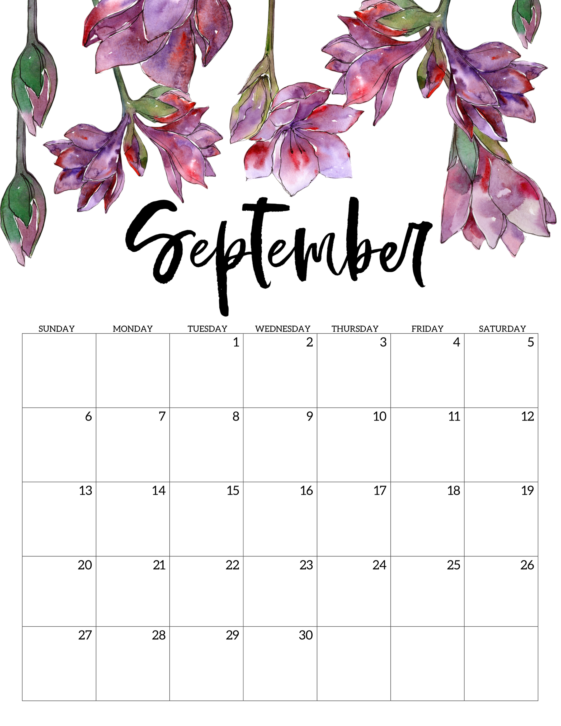 2020 Free Printable Calendar - Floral - Paper Trail Design