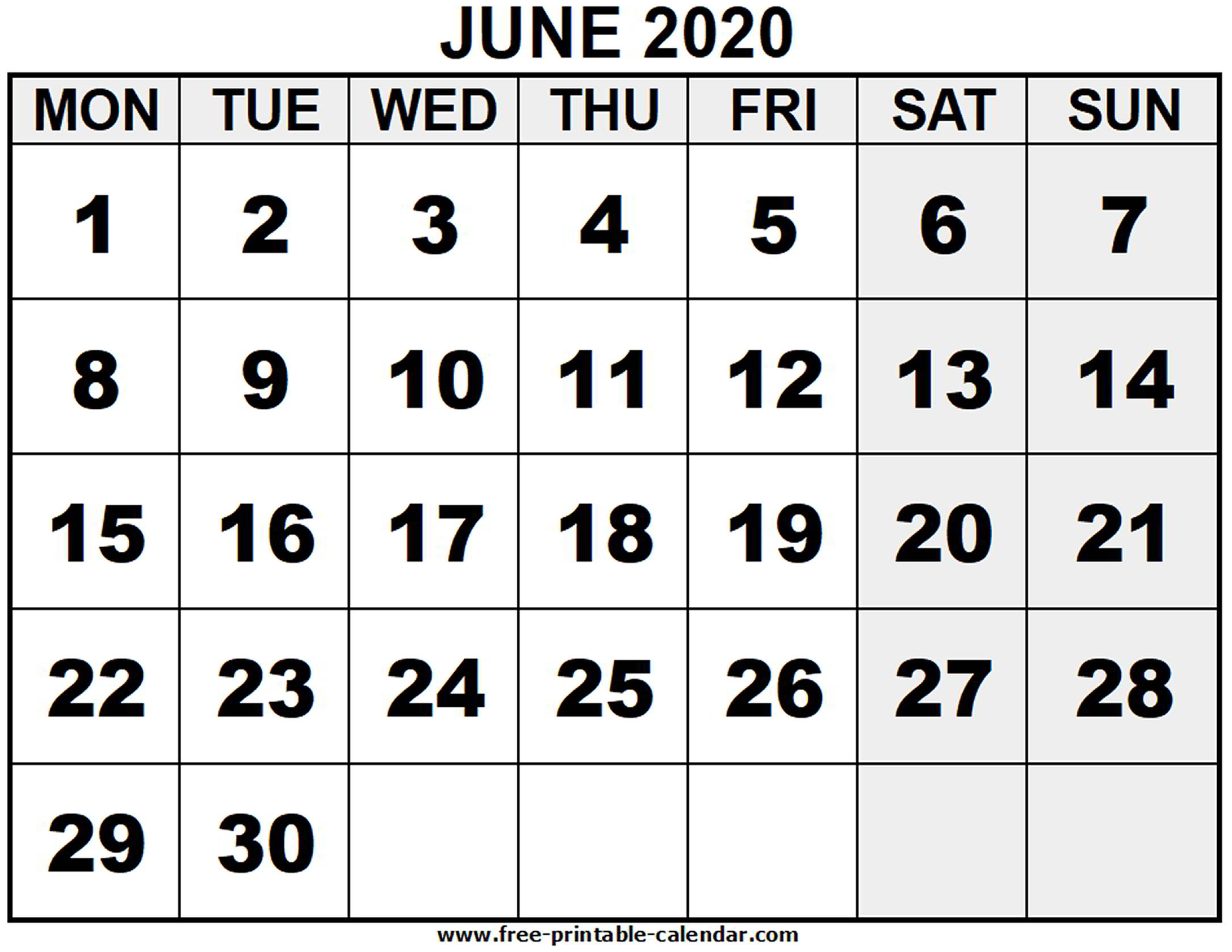 2020 June - Free-Printable-Calendar