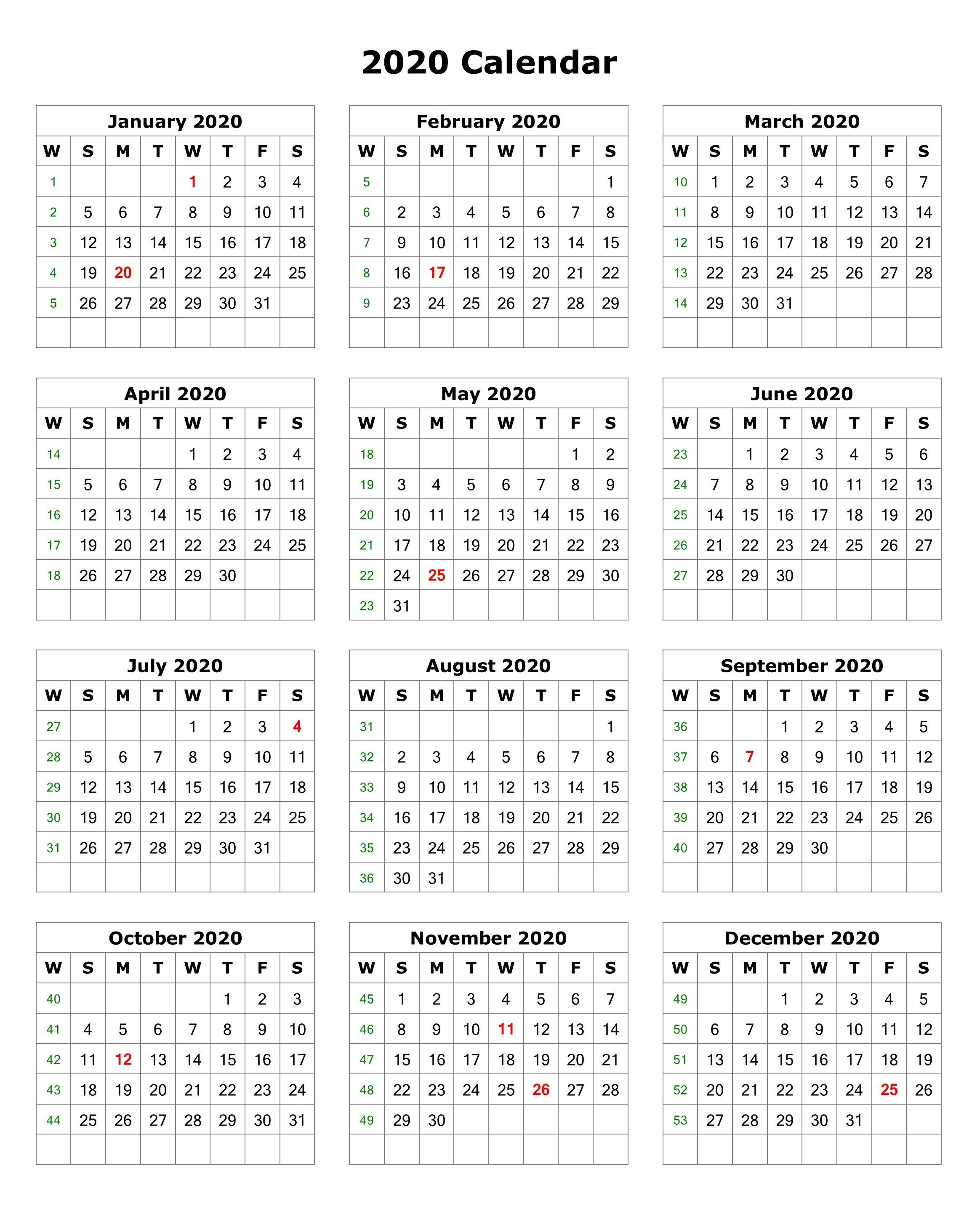 2020 Calendar Portrait Month By Month Free Printable | Example Calendar ...